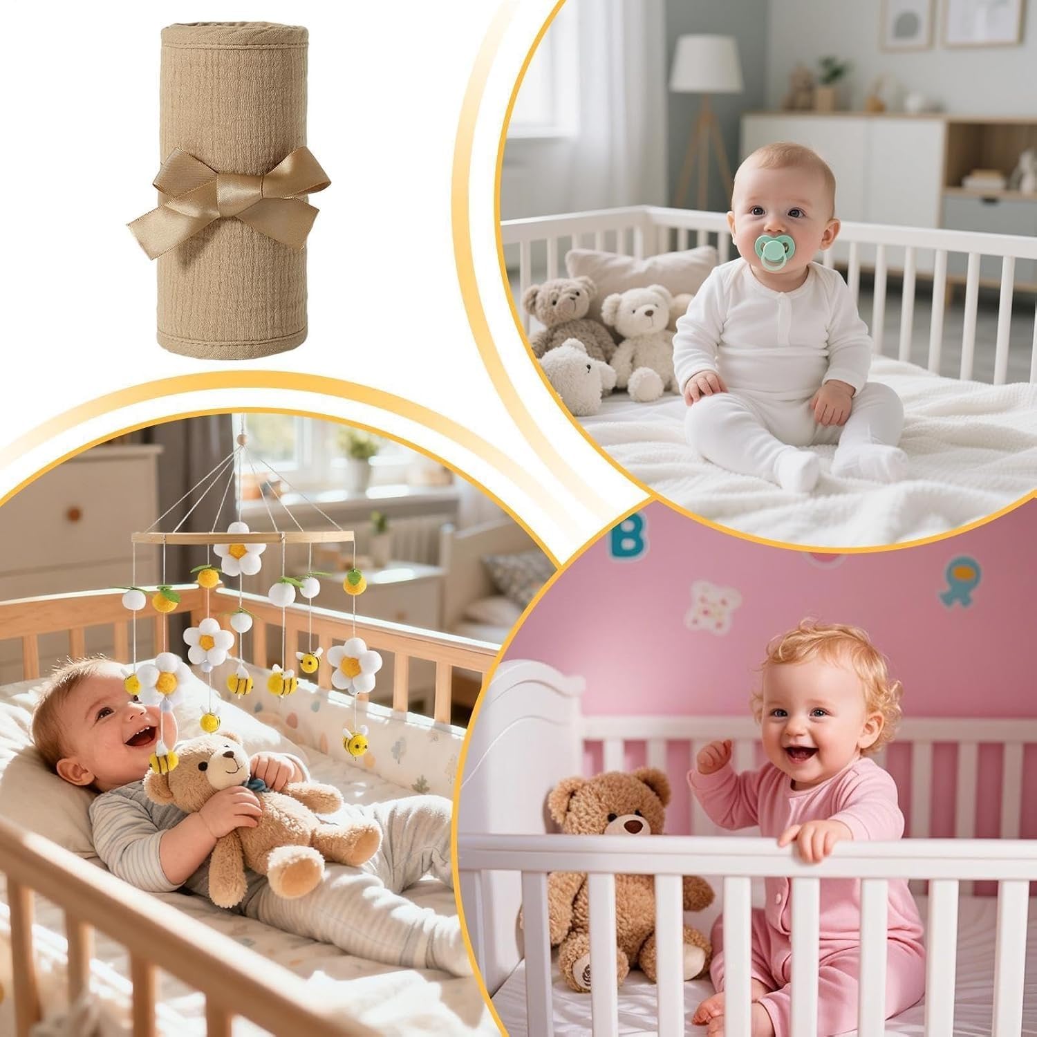 Cot Rail Protector, Adjustable Strap Bed Rail Cover for Kids Cot Protection, Breathable Cotton Gauze Bed Edge Guard, Furniture Edge Protector, Snug Non-Shift Wrap