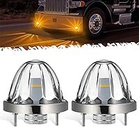 Partsam Patented Glass Watermelon Lights 2Pcs: Clear Lens Amber LED Side Marker Turn Signals w/Bezel for Kenworth Peterbilt Freightliner Trucks