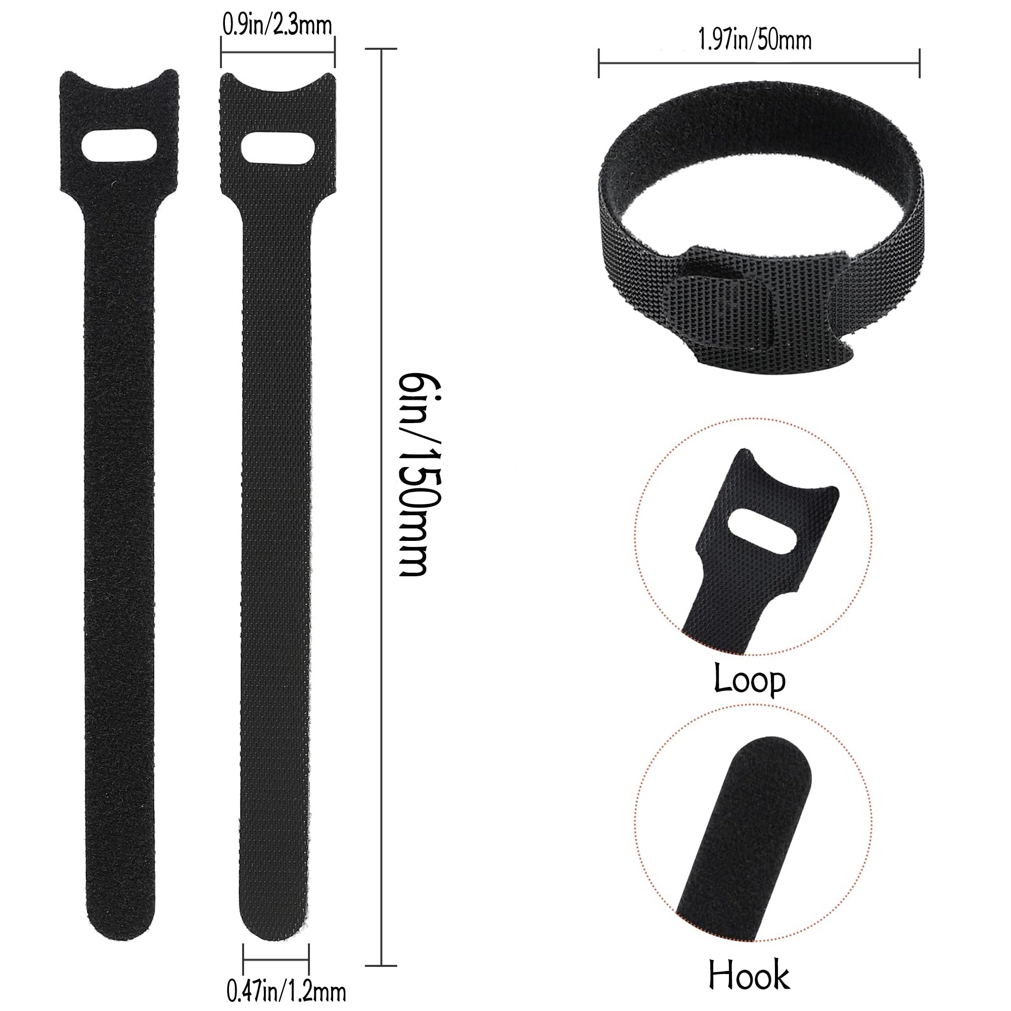 Fascette Velcro Oksdown 50 Fascette Cavi Riutilizzabili In Nylon - 150x10mm, Nero - Per Organizzare Cavi In Casa E Ufficio Fascette Fermacavi - Foto 4