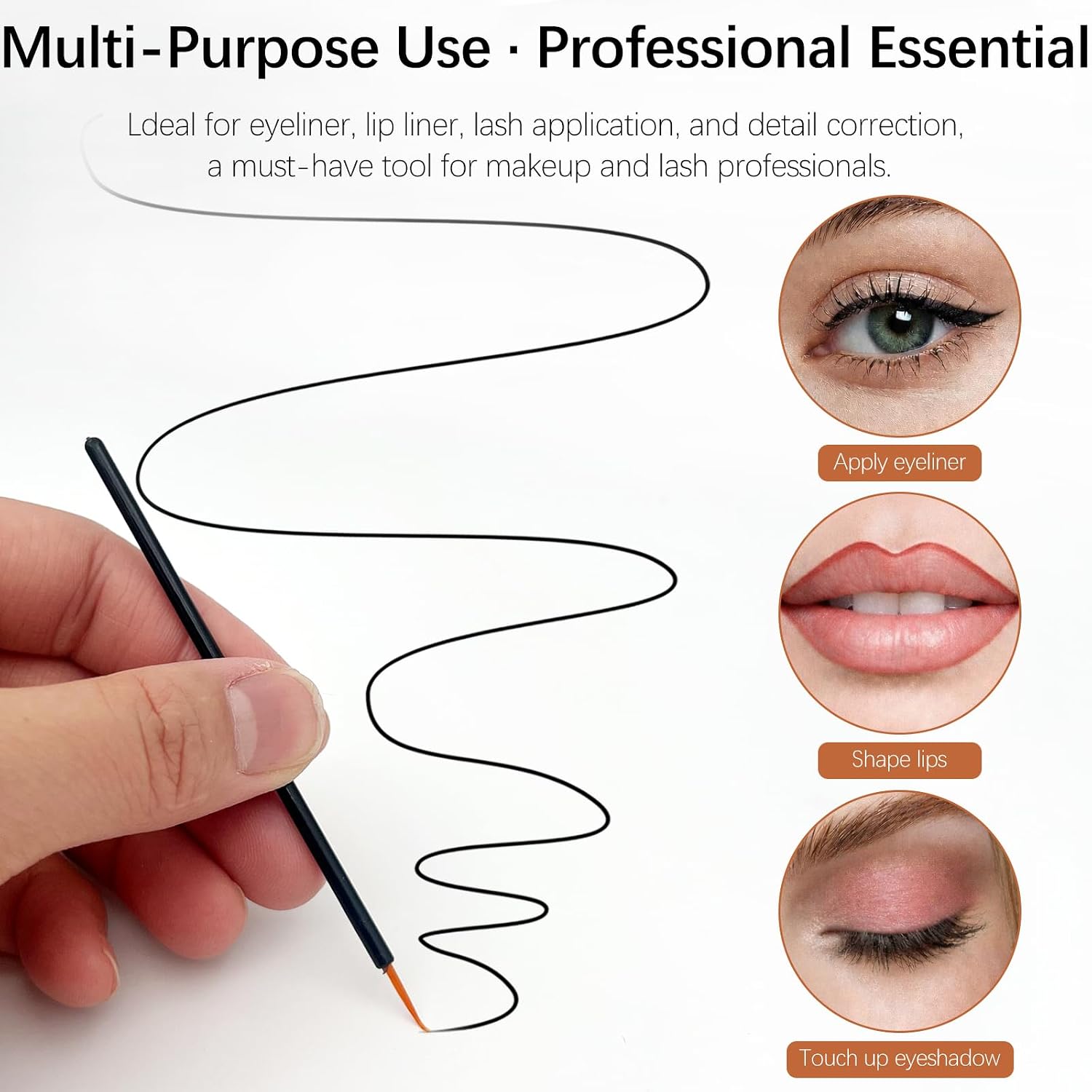Yellow Headed Black Handle Disposable Eyeliner Brushes – Eye Lash Styling Wands & Eyeshadow Applicators with Protective Sleeves, Makeup Tools, 100 Pack