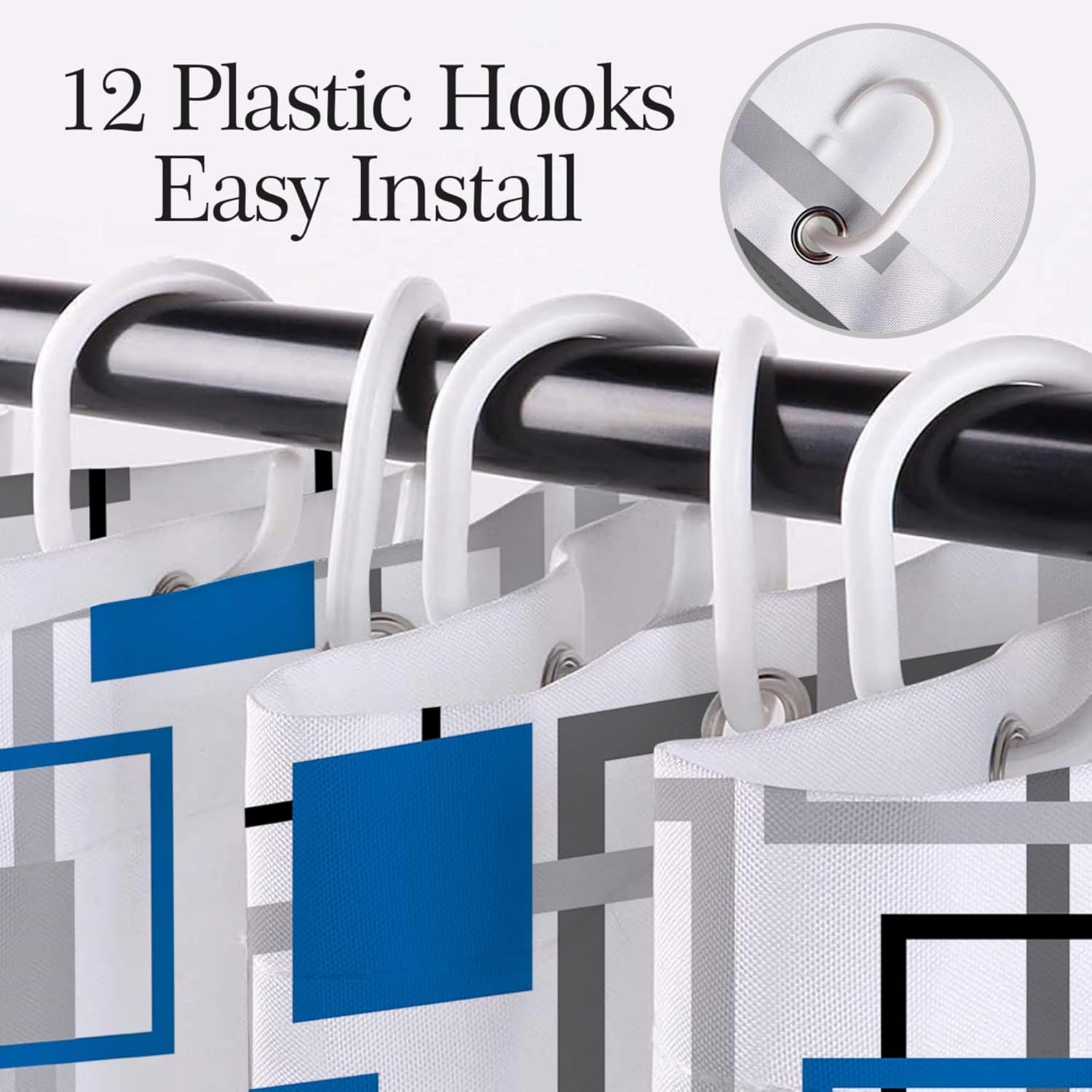 Blue Striped Shower Curtain Black and White Abstract Geometric Decor Bathroom Shower Curtains Modern Geometric Minimalist Shower Curtain with Hooks, 72W X 78L Inch