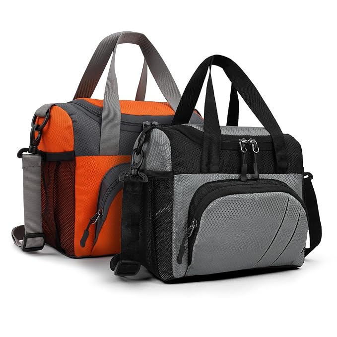 FATMUG Small Lunch Bag for Office Men, Women and Kids Tiffin Bag - Set of 2 (Orange, Grey)