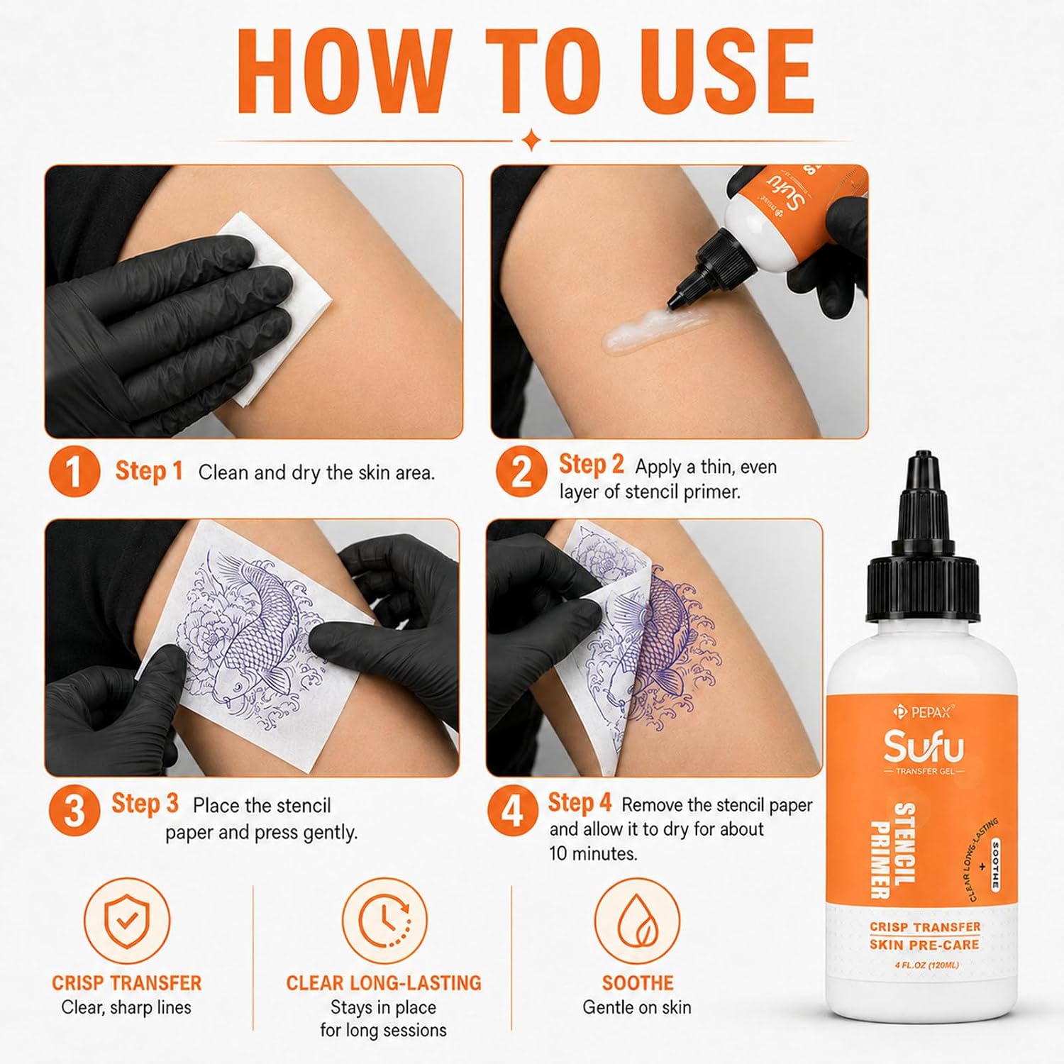 Tattoo Stencil Transfer Gel 4oz, Professional Tattoo Transfer Gel for Transfer Paper Machine Stencils, Fast-Drying Long-Lasting Tattoo Stencil Solution for Tattoo Artist Beginner Tattoo Supplies