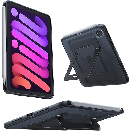 TORRAS Ostand K1 Guardian for iPad mini 7 A17 Pro Case, iPad mini 6 Case with Pencil Holder, Ultra Stable Stand, Multiple Adjustable Viewing Angles, Slim Protective Kickstand iPad mini Case, Black