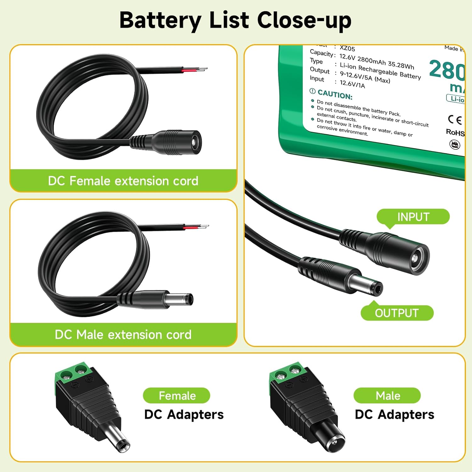 12V 2800mAh Lithium ion Battery Pack with Charger & DC5521 Connector Compatible with 12V Devices, RC Car, Solar,CCTV Camera,Electronic Organ, Bike-Light, DIY Project, Radio,Fishing Light,LED Strip - Image 7