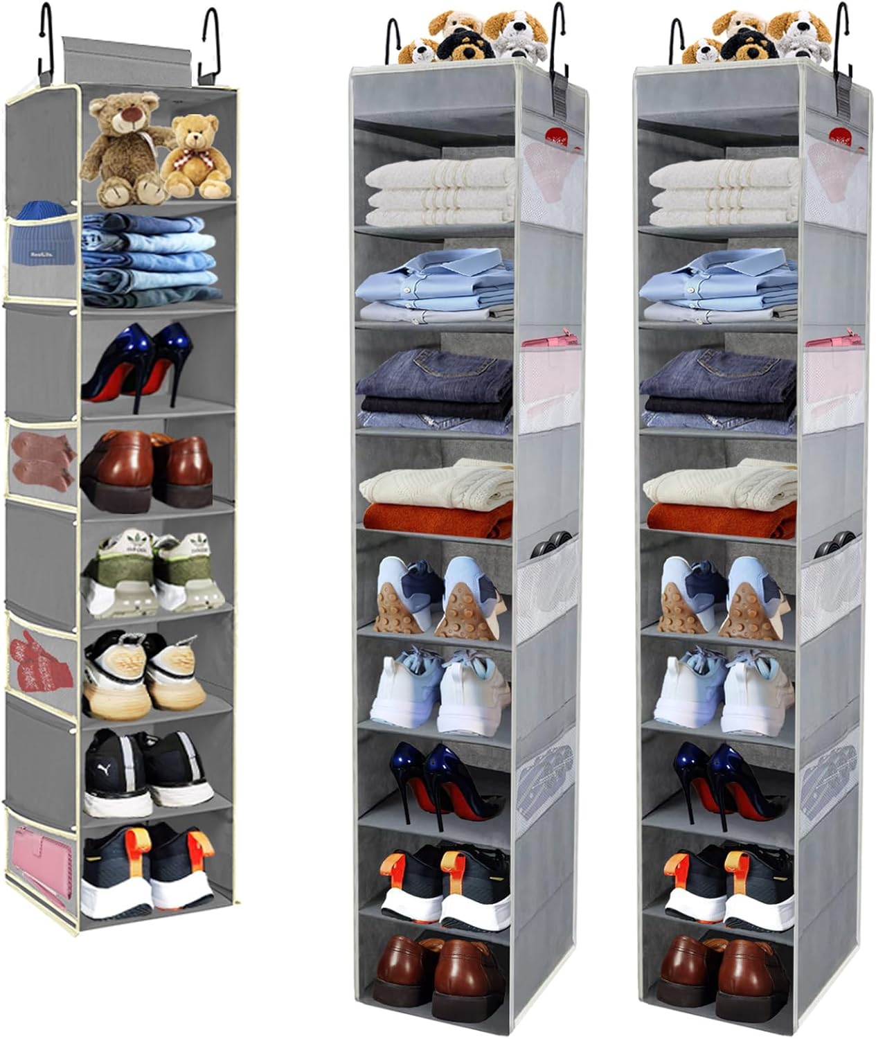 Hanging Shoe Organizer 8-Shelves Grey + 10-Shelves 2 Pack Grey