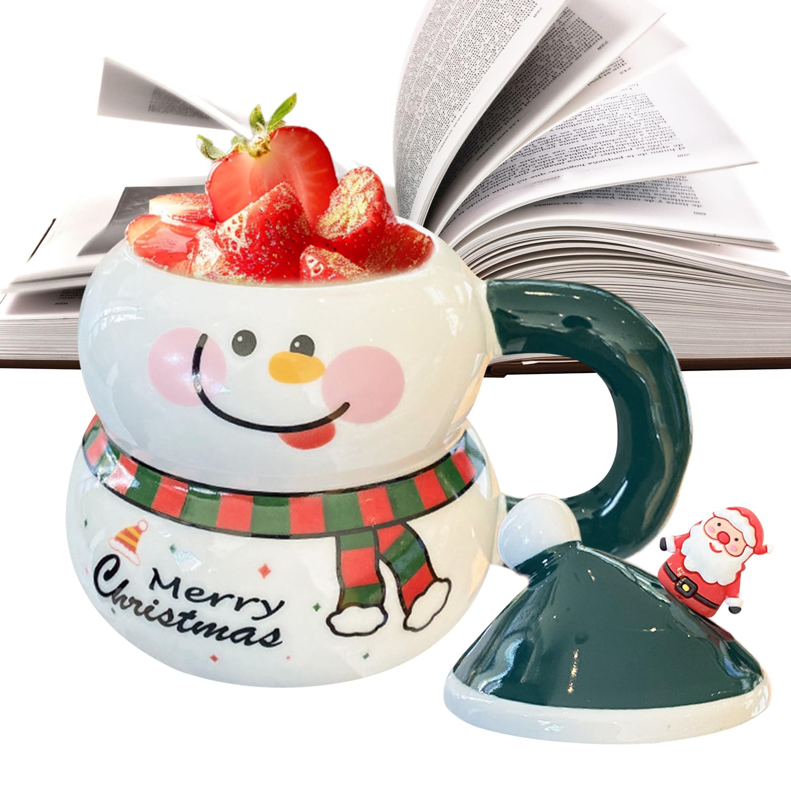 Taza de café navideña ideal para regalo: cerámica con asa y tapa