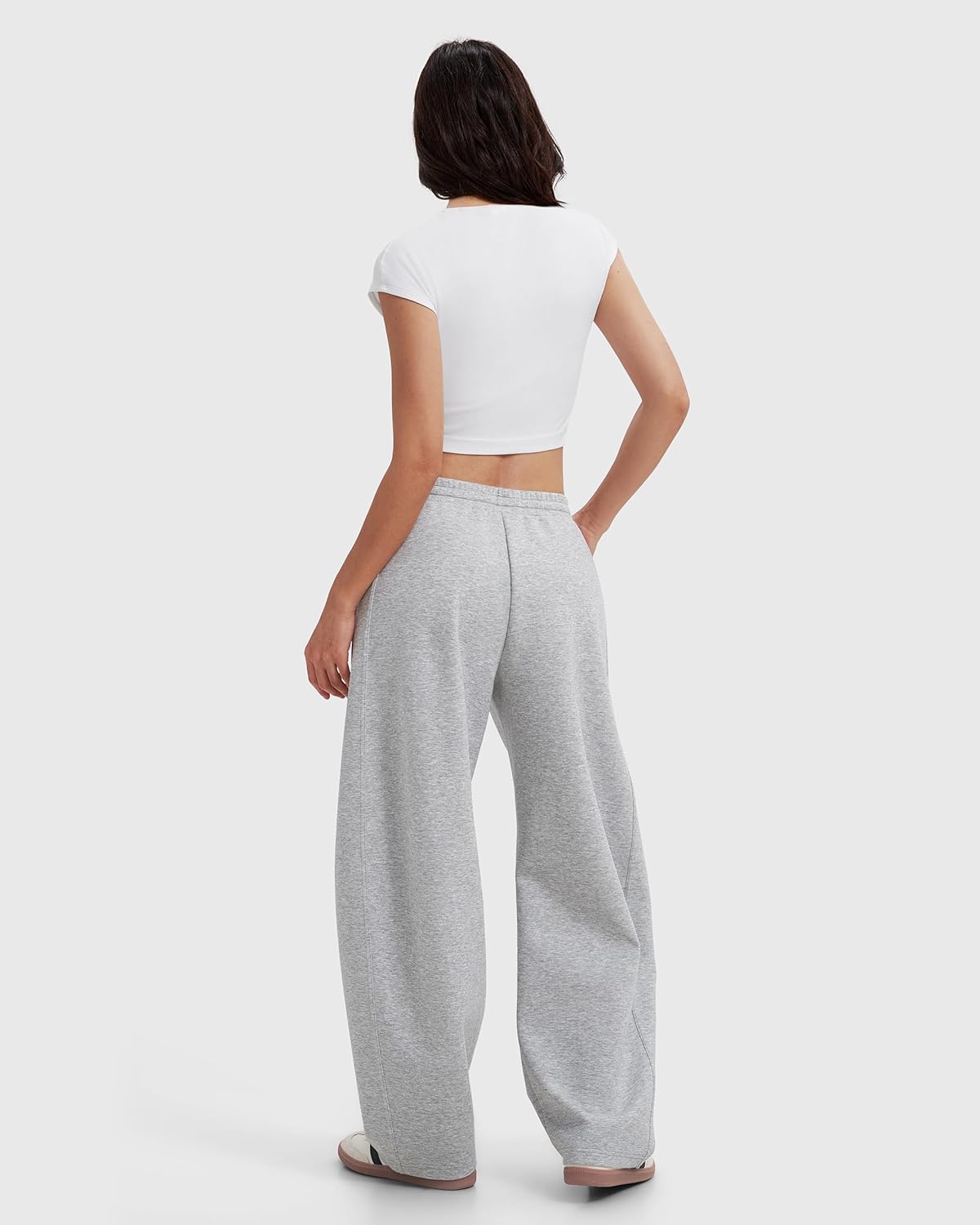 MOOSLOVER Women Barrel Wide Leg Sweatpants Casual Lounge Drawstring Elastic Waist Double Knit Spacer Sweat Pants(M,Grey)