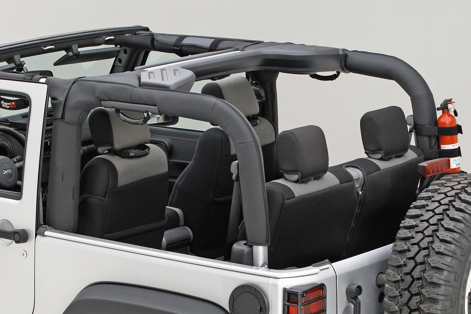 Rugged Ridge Roll Bar Cover - Fits 2007–2018 Jeep Wrangler JK - OE-Style Material & Padded Design - Easy Installation With Zipper & Hook-and-Loop Attachment - Polyester