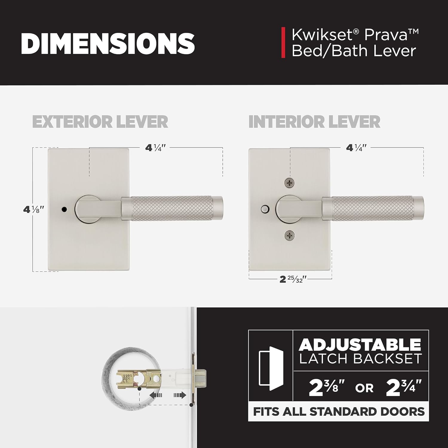 Kwikset Prava Interior Privacy Door Knurled Handle with Lock, Door Lever for Bathroom and Bedroom, Satin Nickel, Reversible Keyless Push Button Lock Door Lever, with Microban Protection