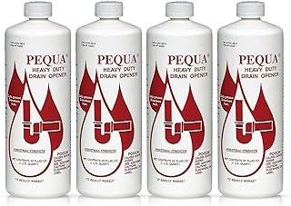 PEQUA INDUSTRIES Pequa Heavy Duty Drain Opener, Non-Acid, Fast-Acting Formula, Industrial strength Drain Cleaner for Sinks, Tubs, Septic Tanks - 32 Oz (Pack of 4)