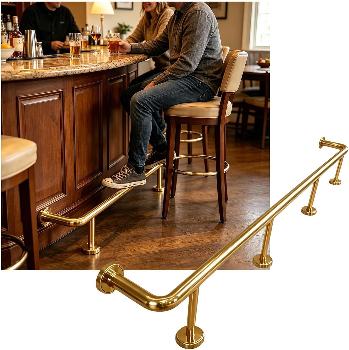 LXXW Bar Foot Rail Heavy Duty Bar Foot Railings Wall Mounted, Rail Kit for Restaurant Kitchen Cafe Counter(Gold,3.5M/11.48FT)