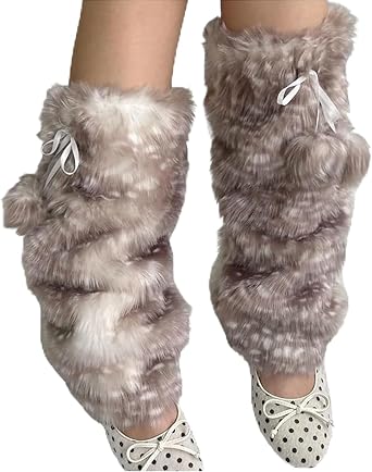 Deer Leg Warmers, Deer Print Leg Warmers, Womens Brown Faux Fur LegWarmers, Thick Y2K Animal Print Boot Cuff Cover