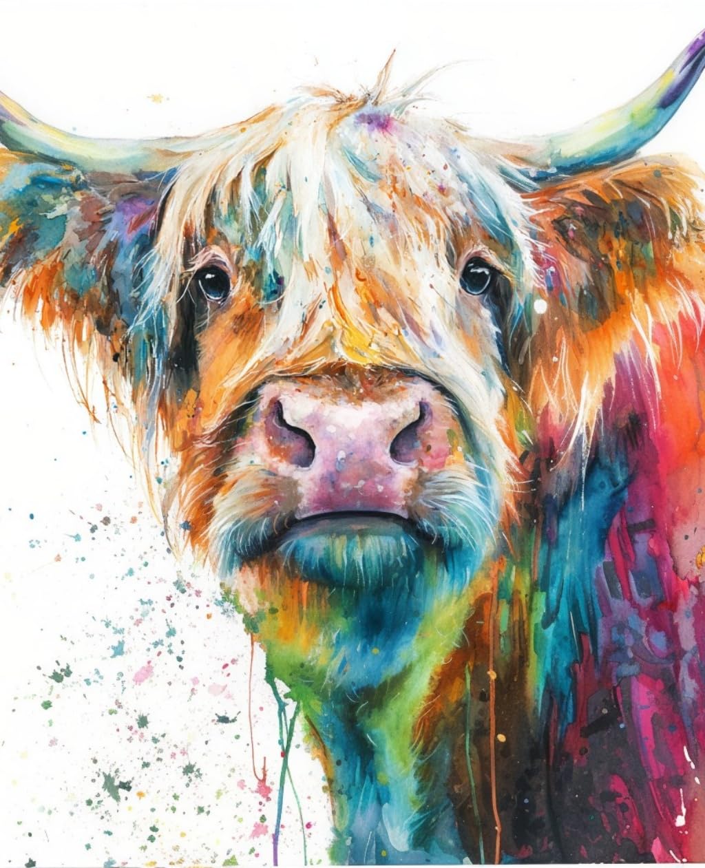 WANGWANGMIAO Paint by Numbers-Colorful Tall Cow DIY Canvas Oil Painting Kit for Adults Beginner with Paint Brushes and Acrylic Pigment,16X20 Inch，with Frame