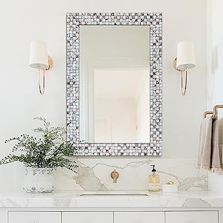 Coastal Mirror with Capiz Shell Frame, 36''x24'' Large Mosaic Bathroom M...