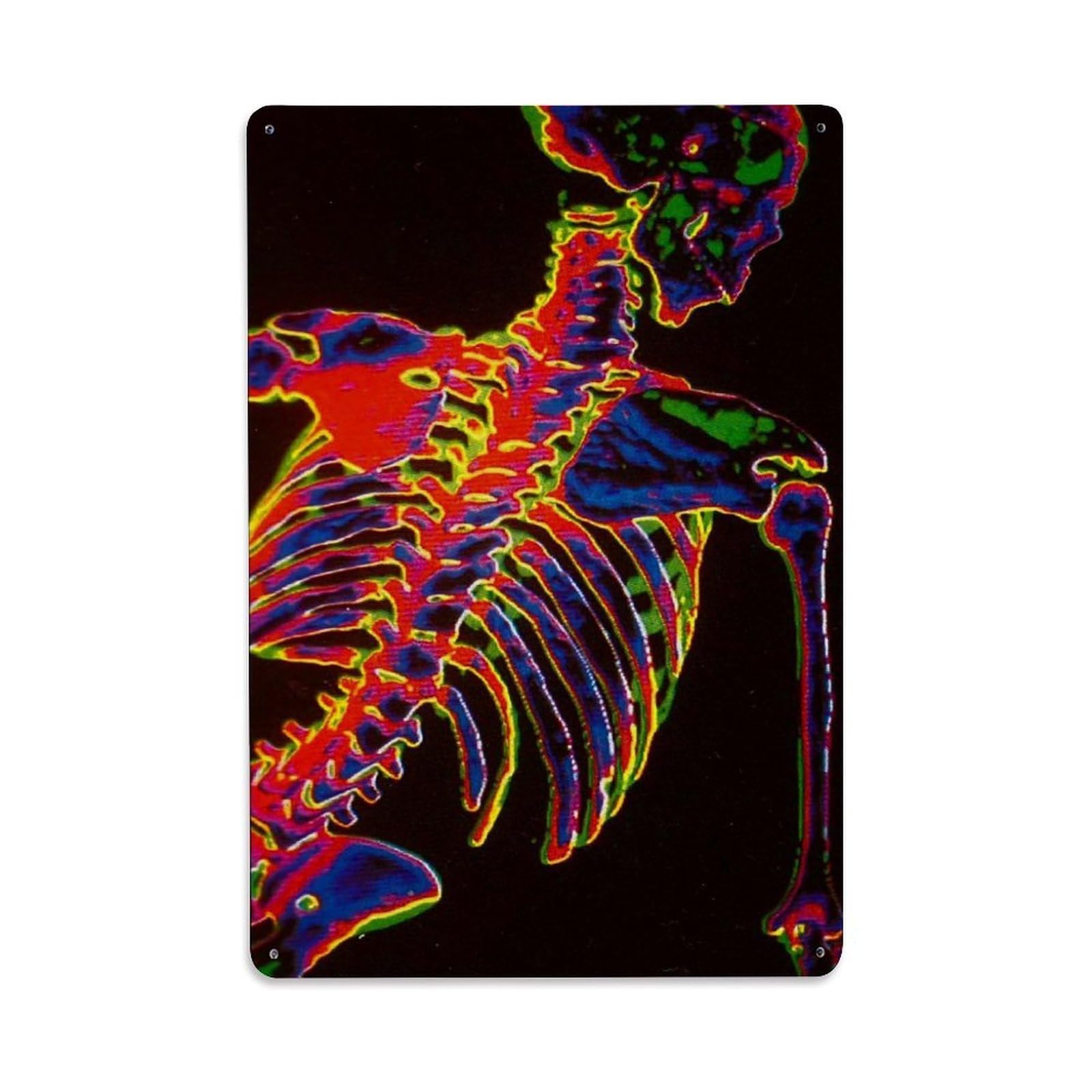 Gothic Neon Skeleton Xray Anatomy Psychedelic Classic Culture Metal Tin Sign Plaque Wall Decor for Cafe, Man Cave, Club Bar, Office, Home Garden Round Metal Poster 8x12Inch