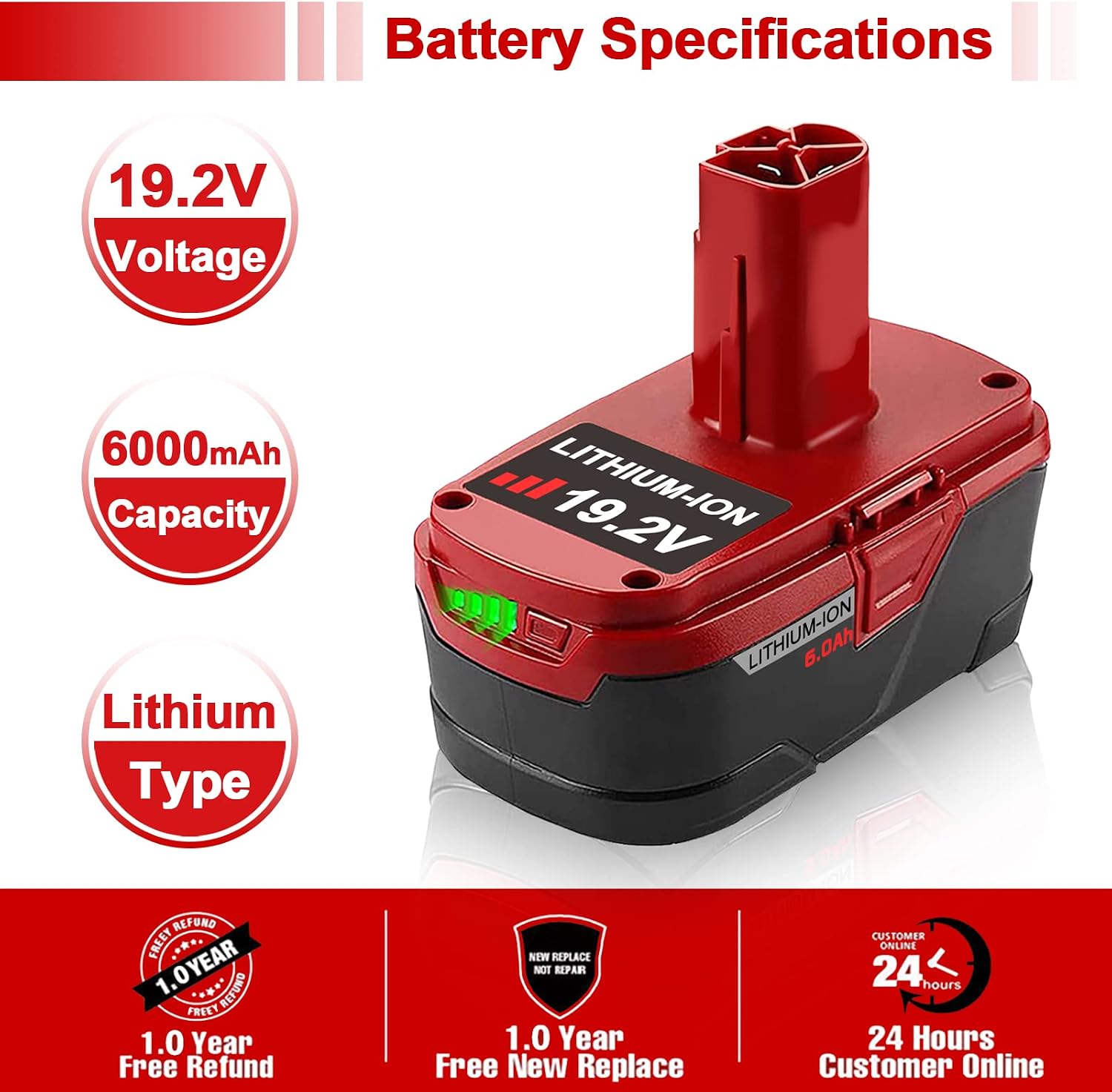 VANTTECH 2Pack Upgraded C3 19.2V 6.0Ah Lithium Battery Replace for Craftsman 19.2 Volt Battery DieHard C3 XCP 3130211004 130279005 11375 11045 1323903 315.115410 315.11485 315.PP2011 Cordless Battery