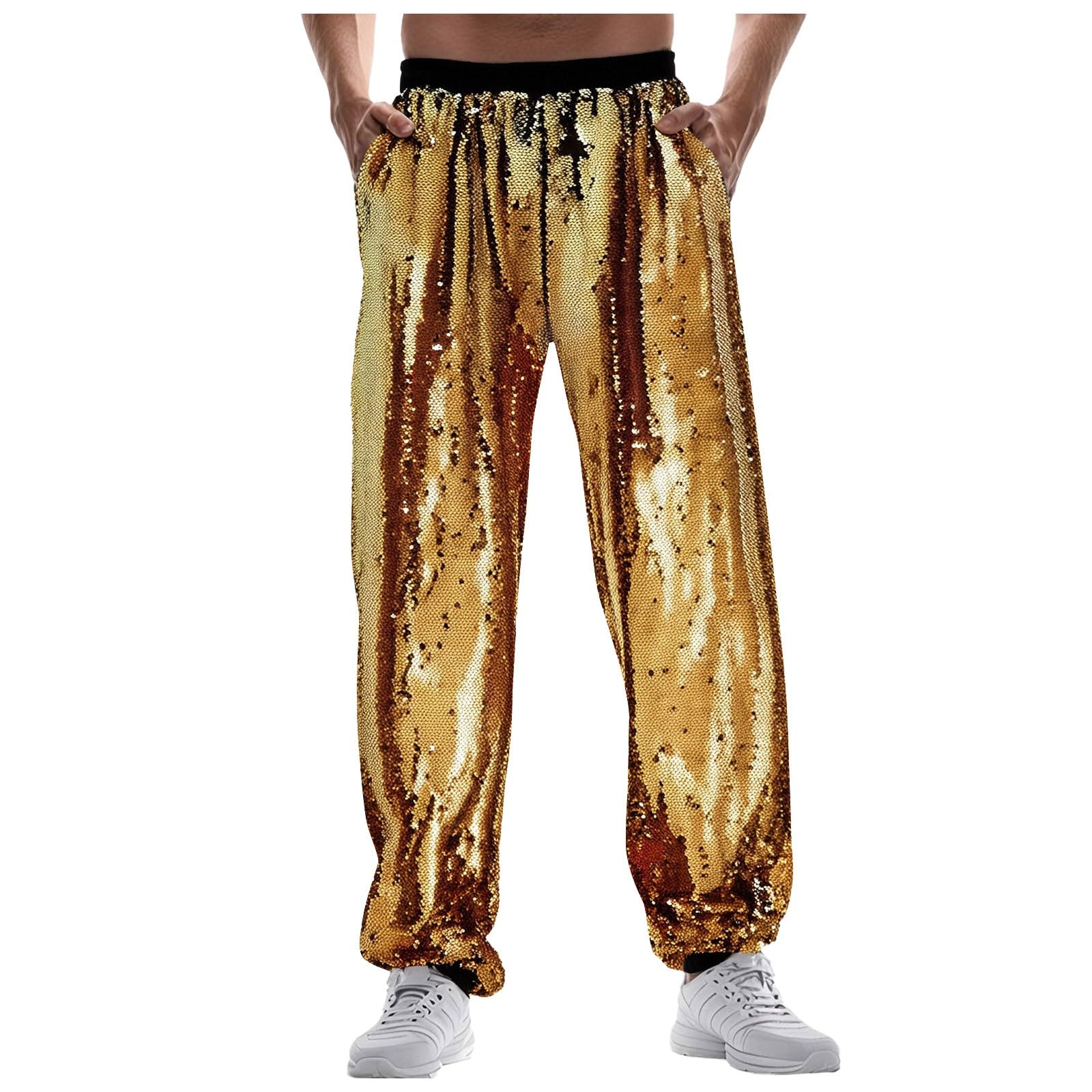 Sequin Trousers Men's Vintage 70s Carnival Disco Outfits Night Club for Fancy Dress Gold