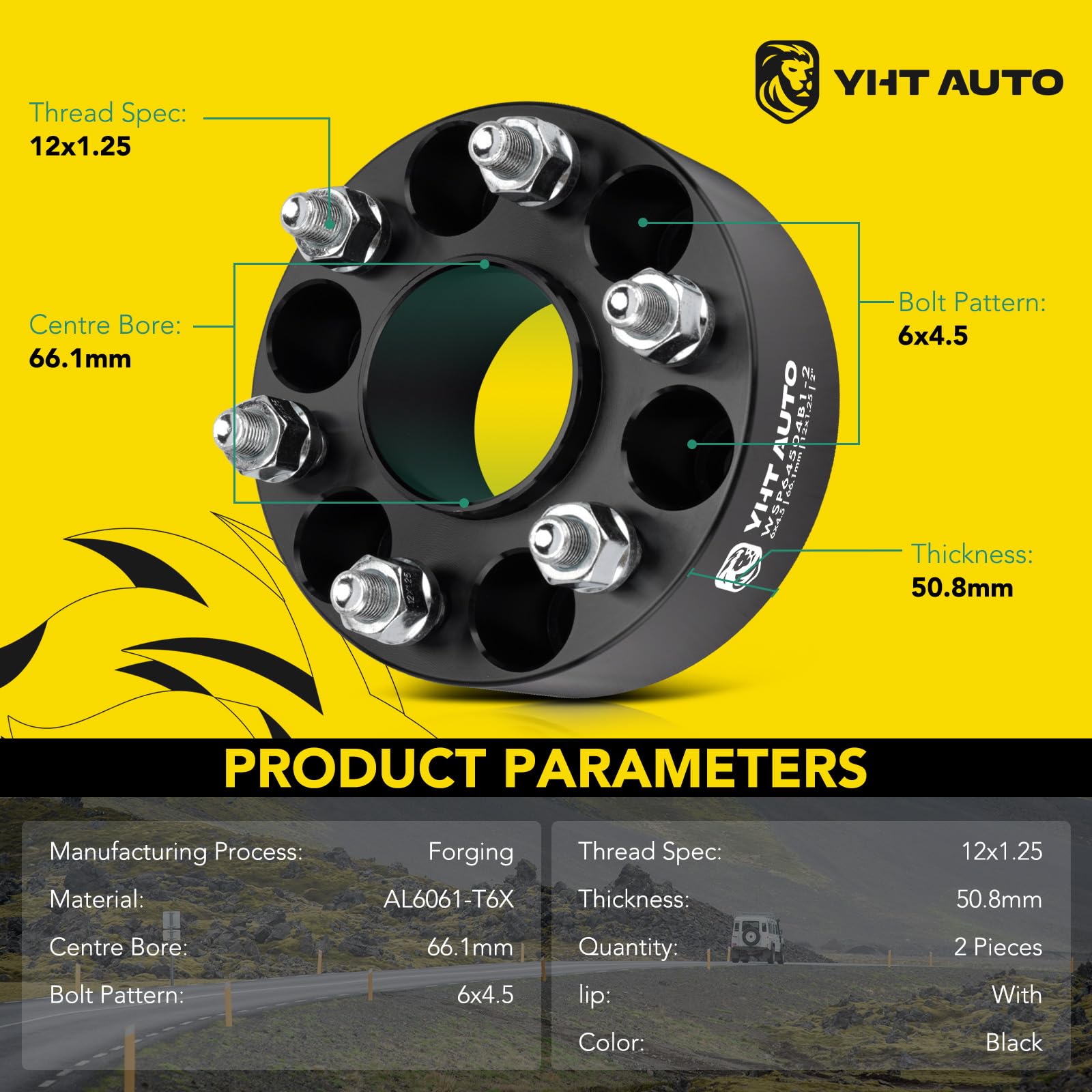 YHTAUTO 2" Wheel Spacers 6x4.5 Lug – Hubcentric 66.1mm For Nissan Frontier, Pathfinder, Xterra