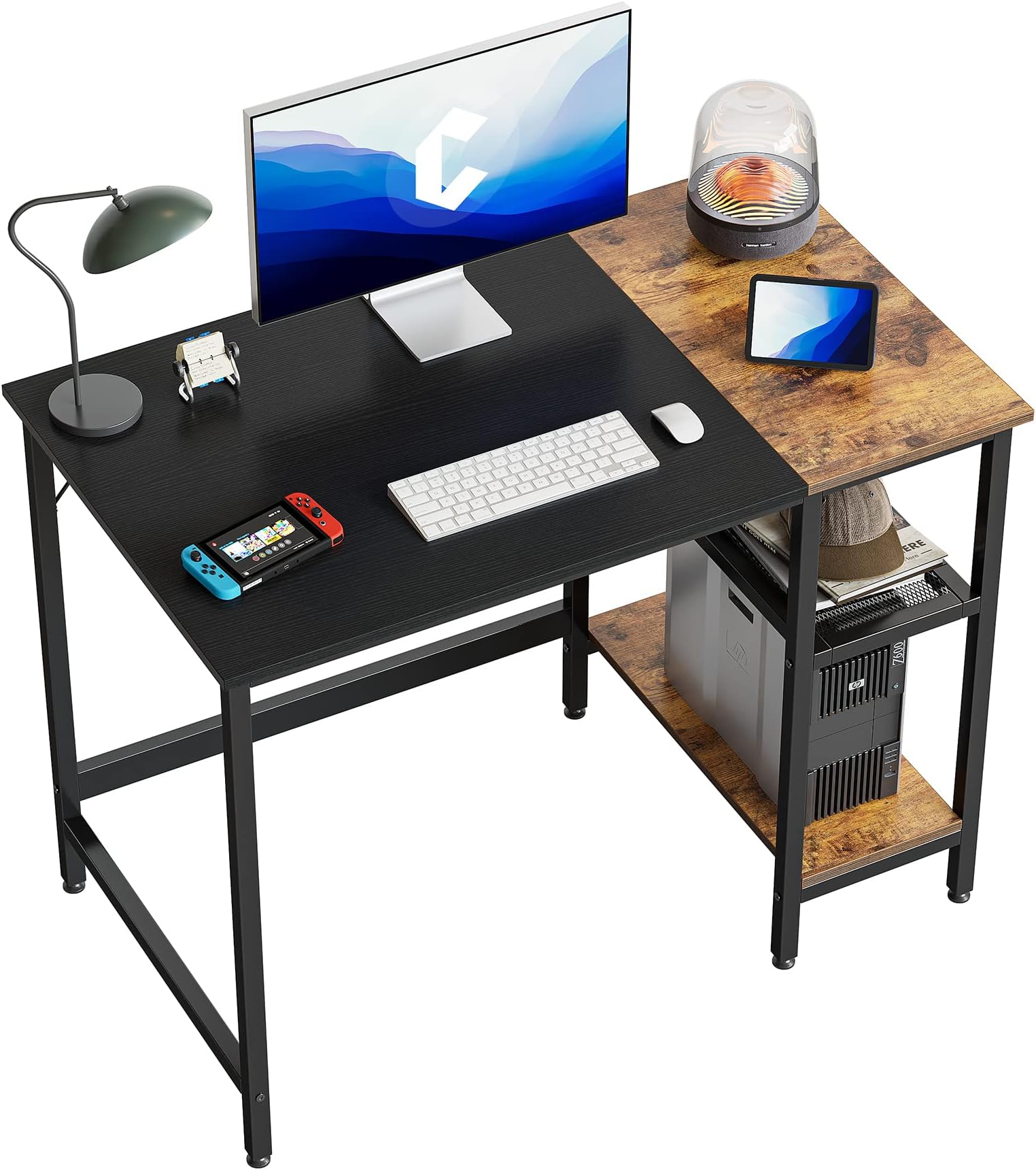 Bureau avec Étagères Réversible à Gauche ou à Droite - VASAGLE - Longueur 137,2 cm - Marron