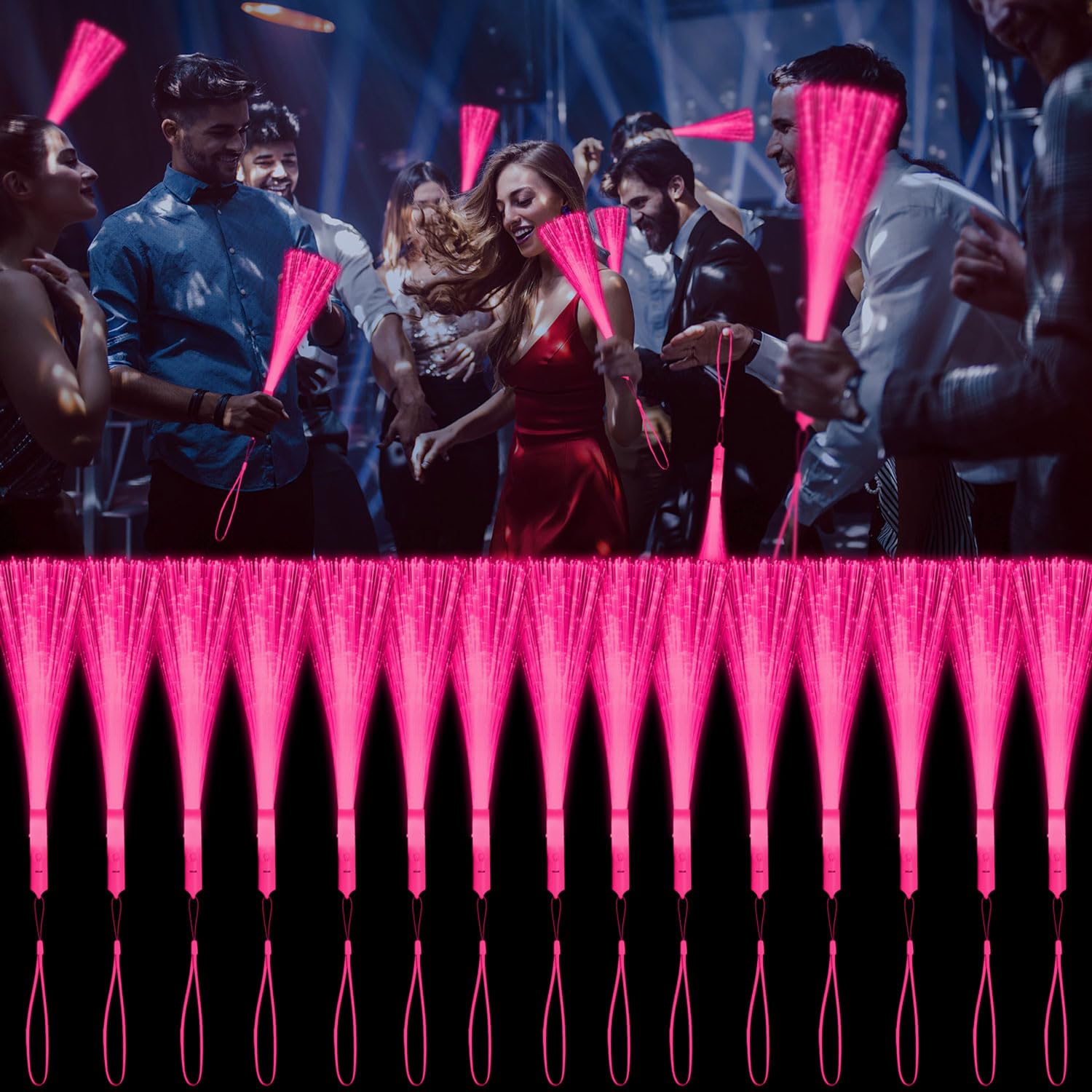YOFOBU 30 PCS Pink Fiber Optic Wands Glow Fiber Wands Bulk LED Light Up Wands with 3 Flashing Modes LED Flashing Sticks for Halloween Christmas