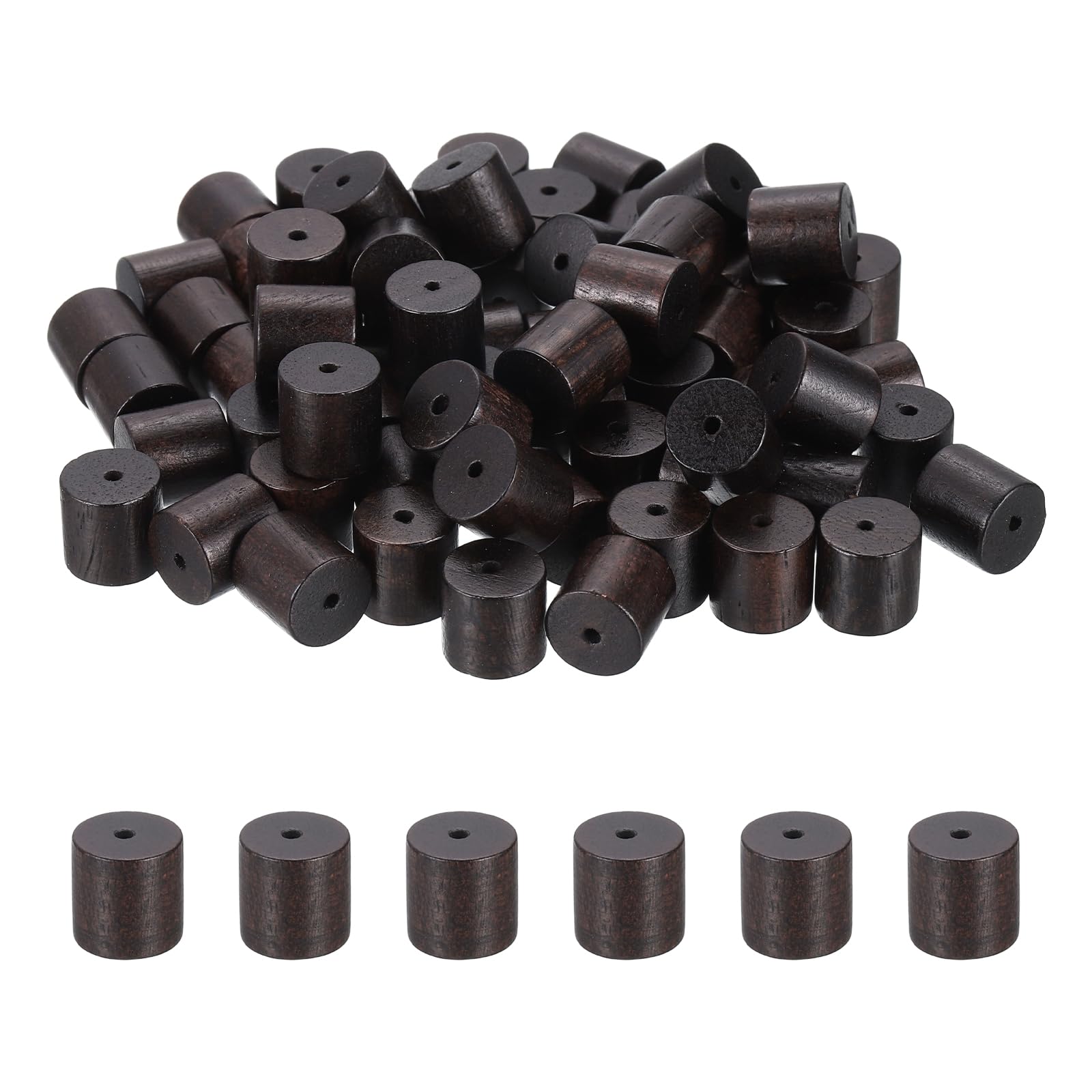sourcing map 100pcs Cylinder Wooden Beads, 12x12mm Small Wood Beads for DIY Crafts, Bracelet, Wristlet, Necklace, Jewelry Making, Black Brown