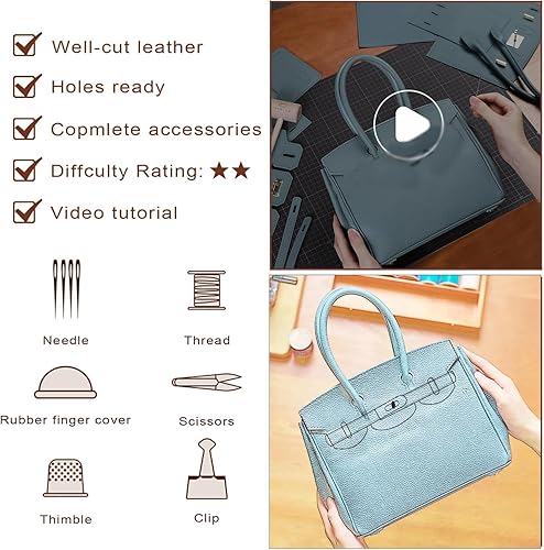 Miniatura 9 de POPSEWING Kit de bolsa cruzada de cuero, bolsos de diseñador para mujer, kit de bolsa de bricolaje para niñas, kit de trabajo de cuero con kit de