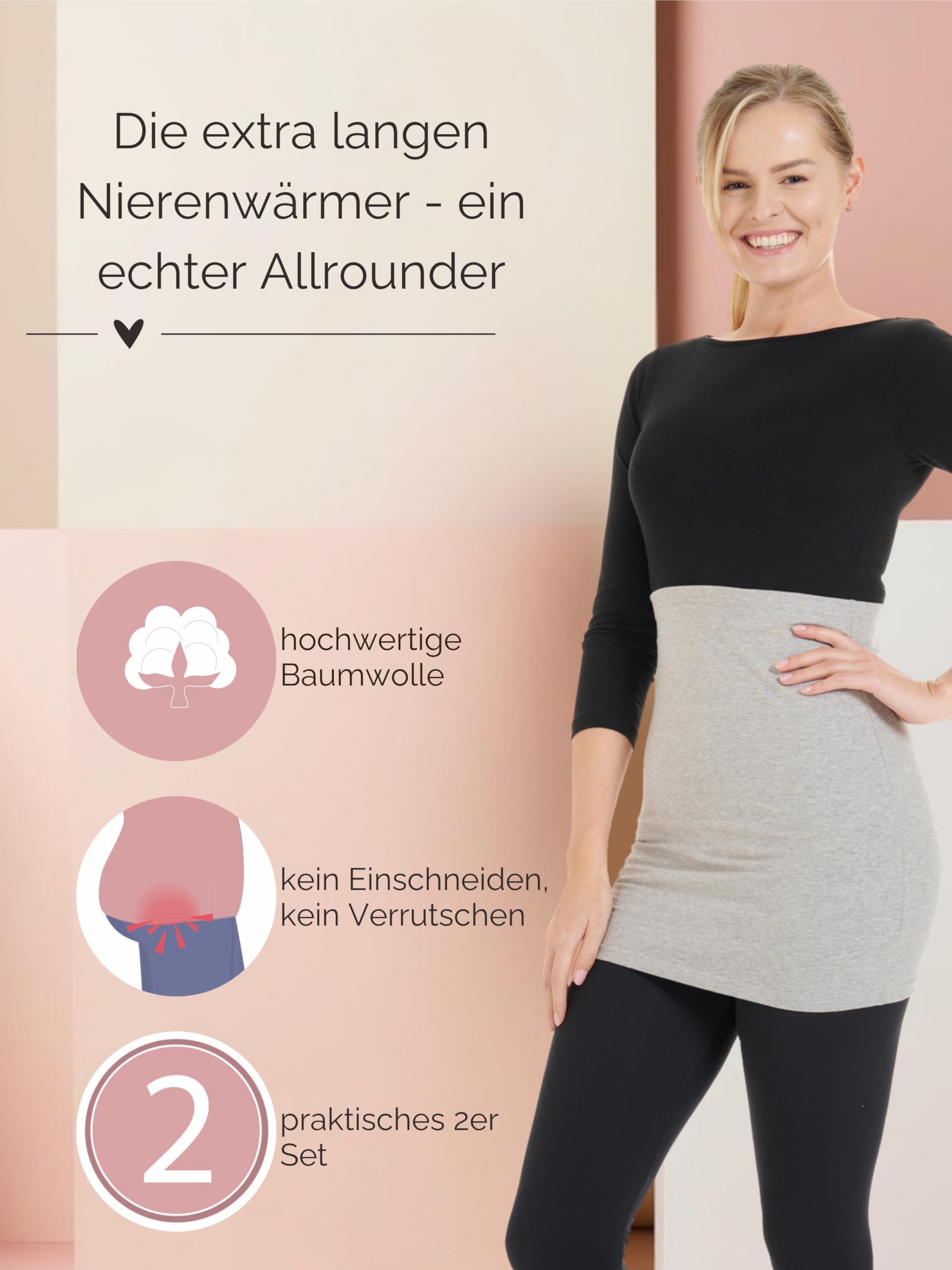 Herzmutter Bauchband-Tube Lang - 2er-Set - Baumwolle - Nierenwärmer-Rückenwärmer-Shirtverlängerung - Umstands-Bauchbänder - 6350