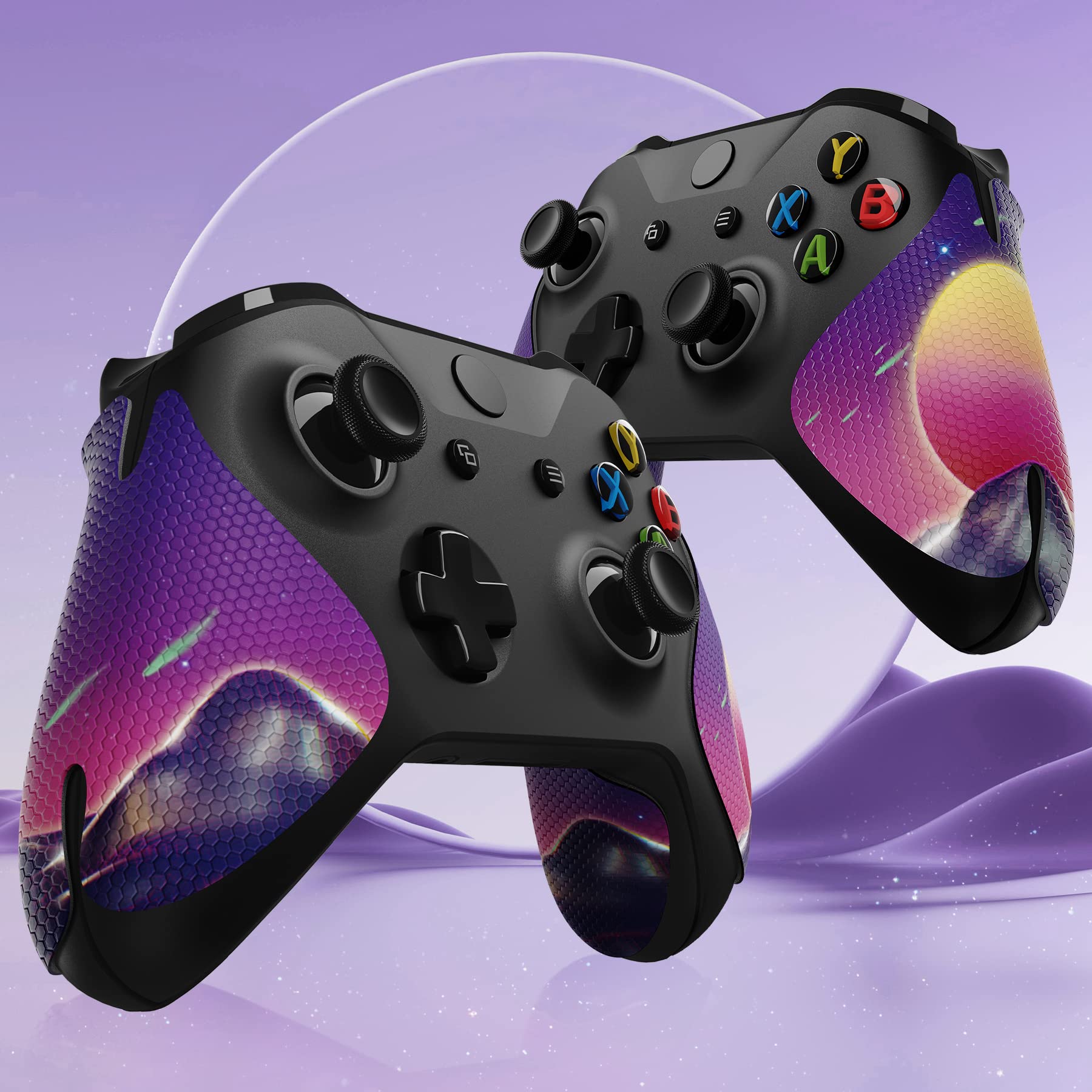 eXtremeRate Pegatina de Agarre para Xbox One Accesorios - Adhesivo de Silicona Antideslizante con Textura de Goma, Protectora Piel para Xbox One S/X Mando (La Cyber Luna)