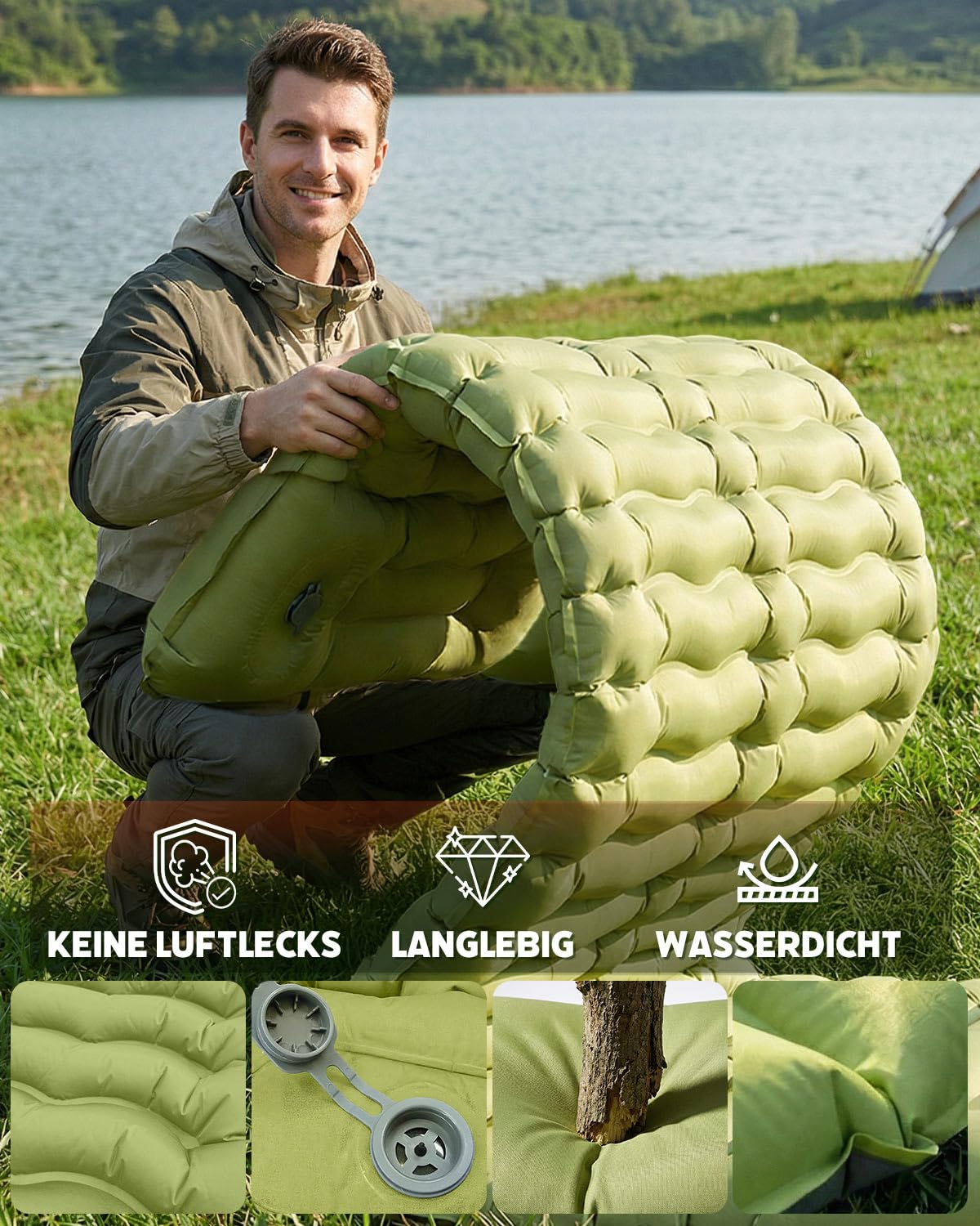 Camping Doppelt,Ultraleichte Isomatte Aufblasbar mit Integriertem Kissen & Fußpumpe, Kompakte Camping Schlafmatte Wasserdicht für Trekking, Backpacking, Reisen und Zelt,185 * 135 * 15(cm)