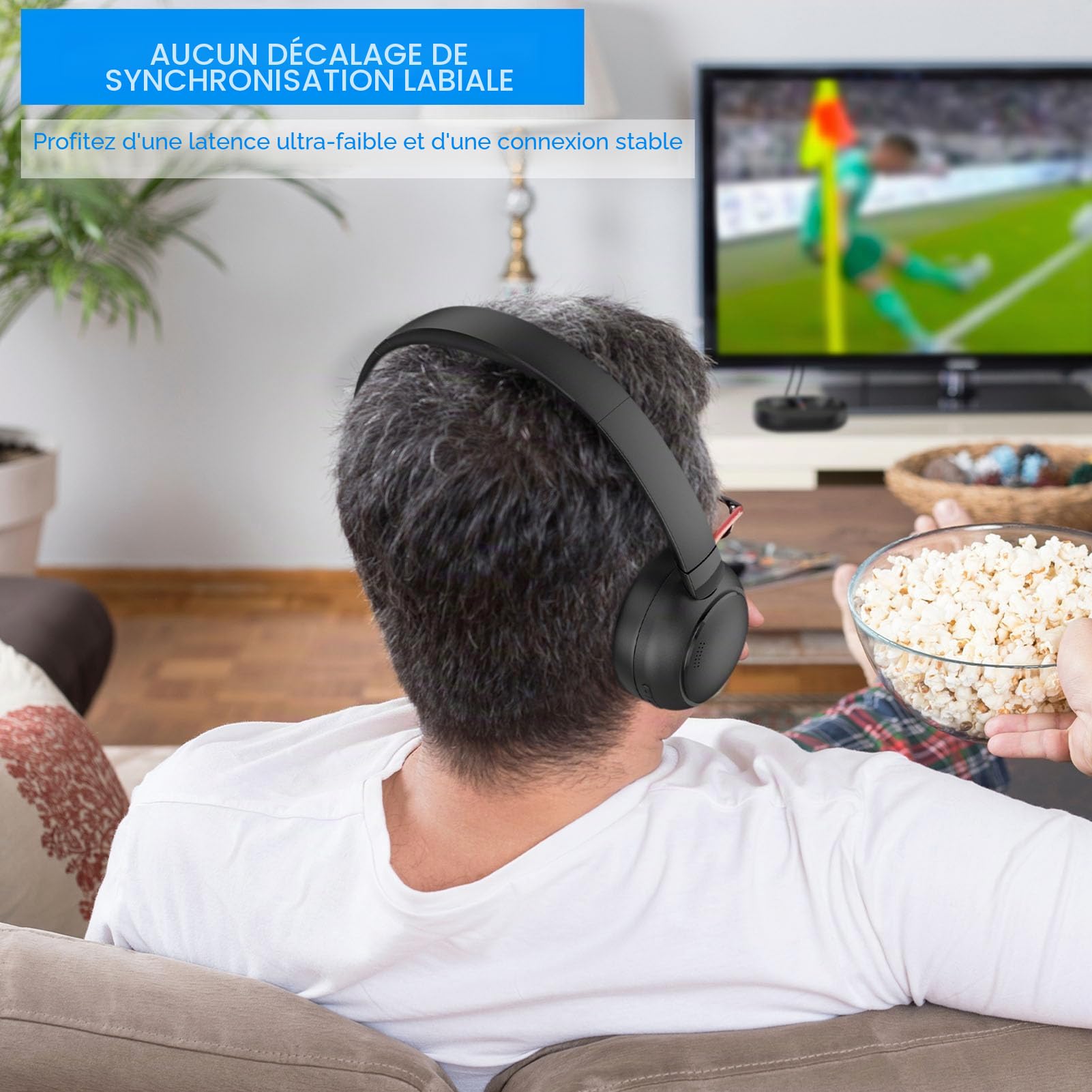 Tonysa Casque TV sans Fil avec Interfaces Optiques et AUX, Temps de Lecture de 50 Heures, Connexion à Double Périphérique, avec Quai de Chargement (Prise UE)
