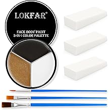 Black White Metallic Brown Face &amp; Body Paint - Blendable Facepaint Foundation with Sponge &amp; Brush for Skin, Professional Halloween Face Make-up Kit for Cat Deer Cheetah Leopard Tiger Lion Costume