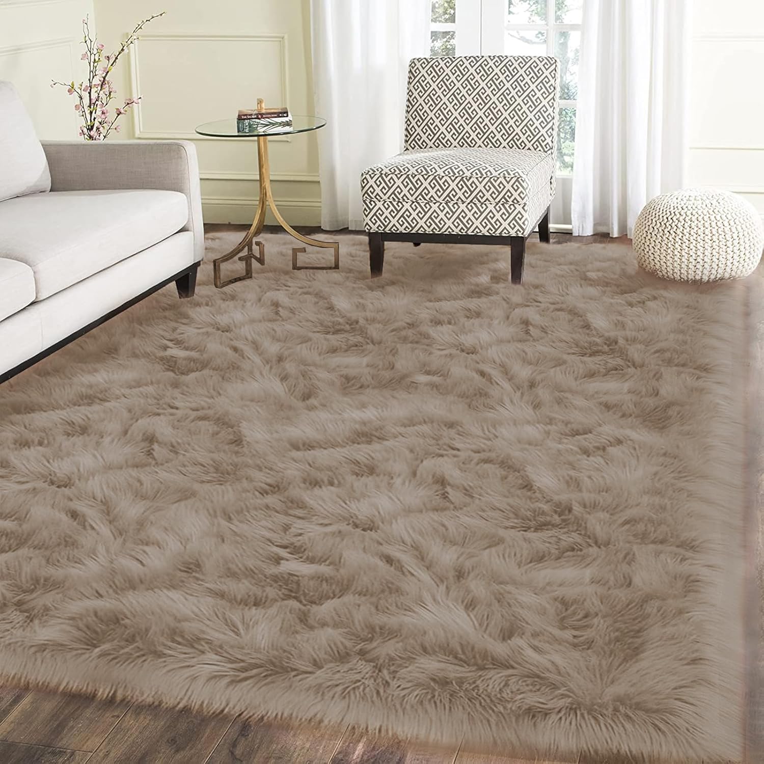 Latepis Living Room Carpet Brown Beige Large Area Rug 6x8 Rug Washable Faux Fur Rug Fluffy Sheepskin Rug for Bedroom Playroom Throw Rug Home Decor Rectangle 6 x 8 ft Rectangle Green
