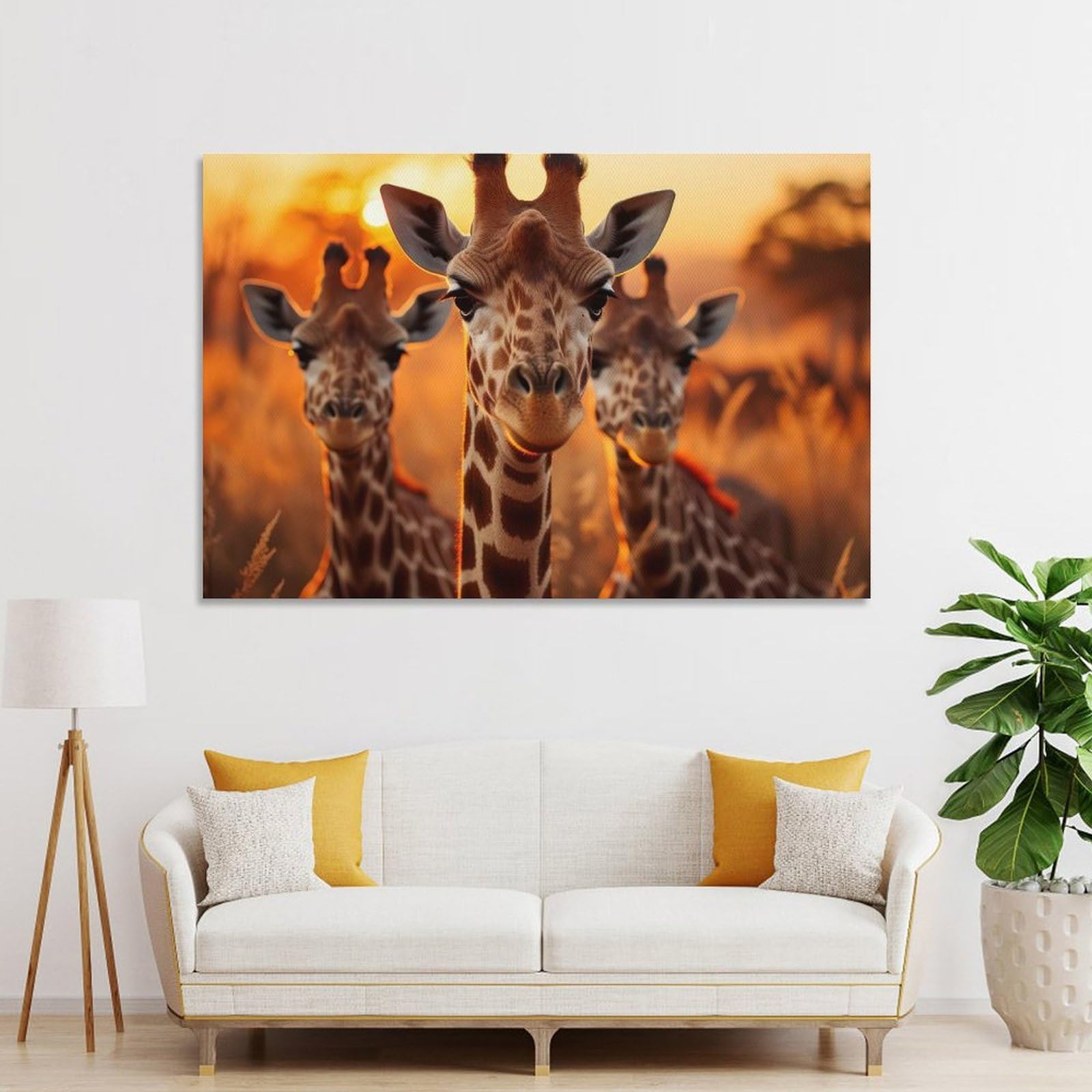Junmoney Unframe-Style-8 Three Giraffes Canvas Wall Decor 20X30inch(50X75cm), For Study, Office Or Focused Interiors, Wall Art That Adds Style To Work Areas