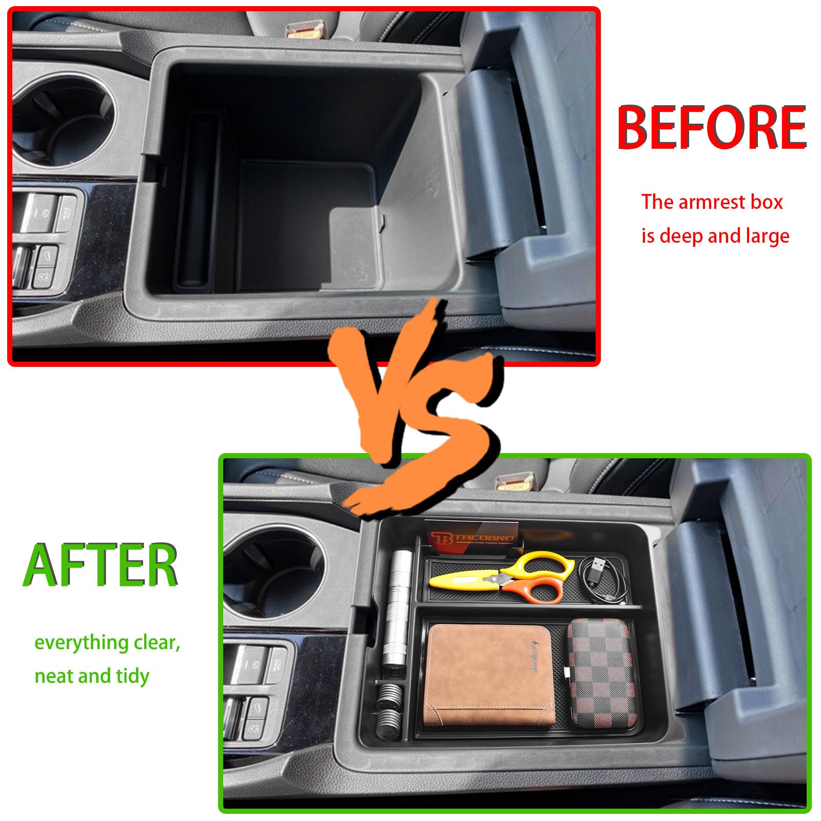 TACOBRO Center Console Organizer Tray For 2023-2025 Honda Pilot & 2026 Passport - Custom Fit ABS Tray With Non-Slip Rubber Pad