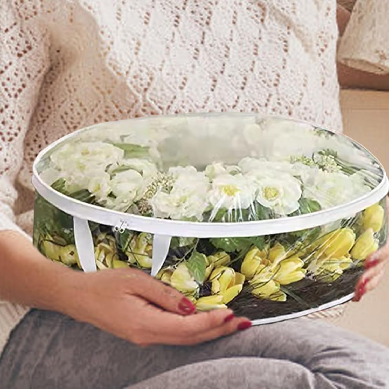 Wreath Storage Container, Clear Holiday Organizer Bag with Handle for Dustproof Christmas, Halloween, Garland, and Decorative Storage