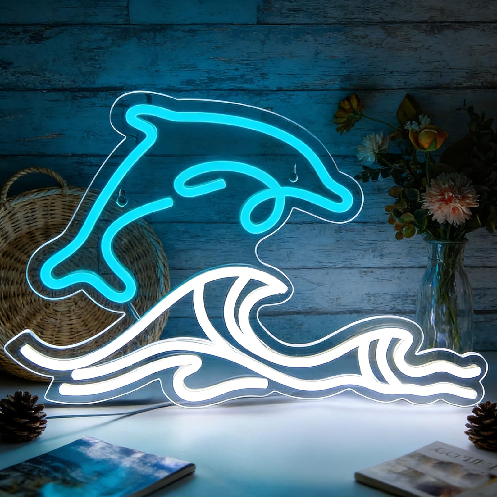 Dolphin Neon Sign for Wall Decor Dolphin Lamp Sea Wave Neon Light for Boys Gifts Room Birthday Party Decor Dolphin Light