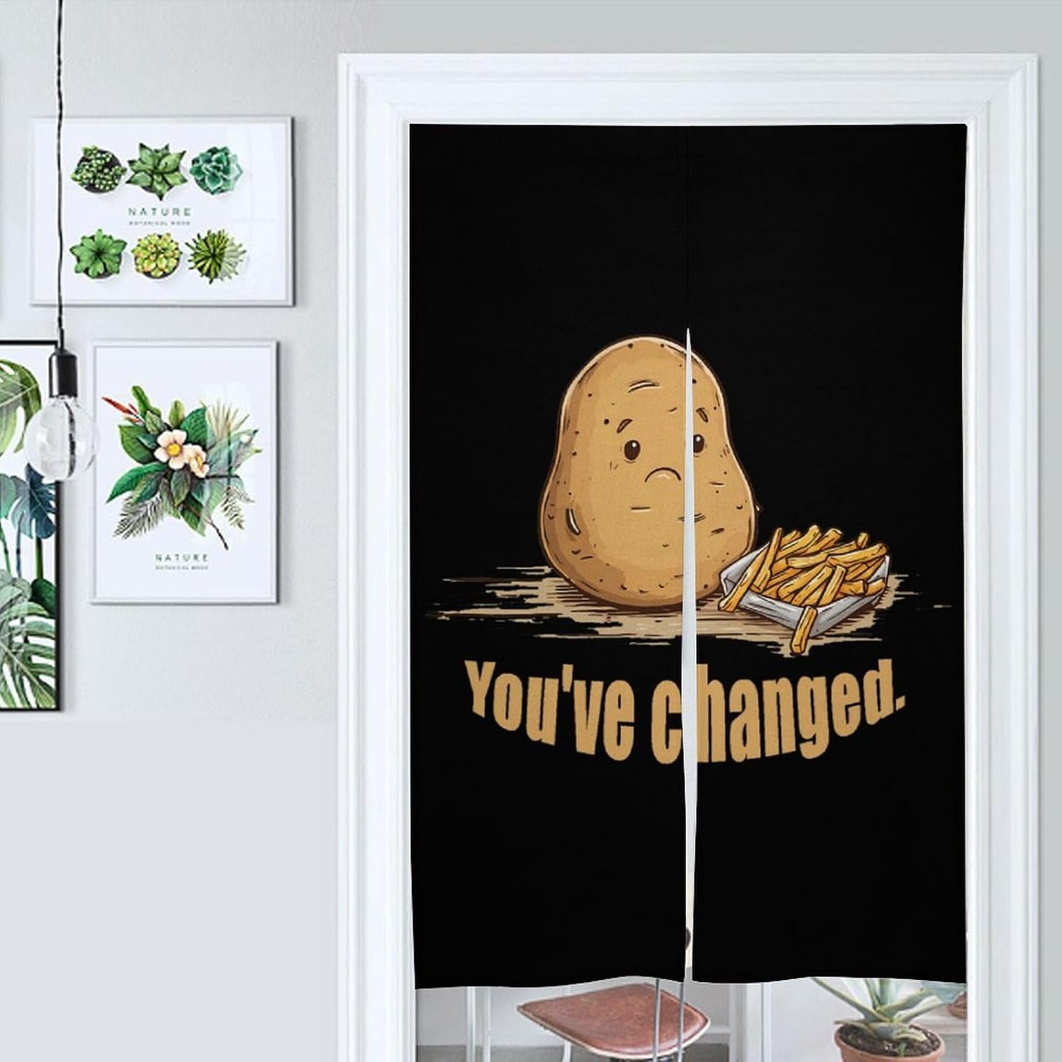 Potato and French Fries Doorway Curtain Insulated Room Divider Drapes | white linen,privacy curtains