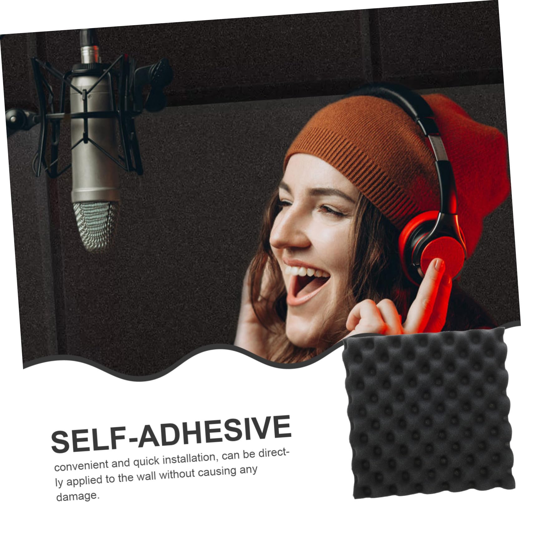 iplusmile Panneaux Acoustiques Carrés Mousse Insonorisante Autocollante 30x30x5cm 12pcs pour Isolation Phonique Mur et Plafond en Coton Insonorisant Noir