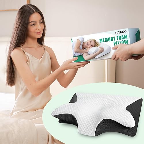 Miniatura 9 de Almohada cervical de espuma viscoelástica, almohada ergonómica 2 en 1 de apoyo para el cuello con reposabrazos y orificio para las orejas, almohada