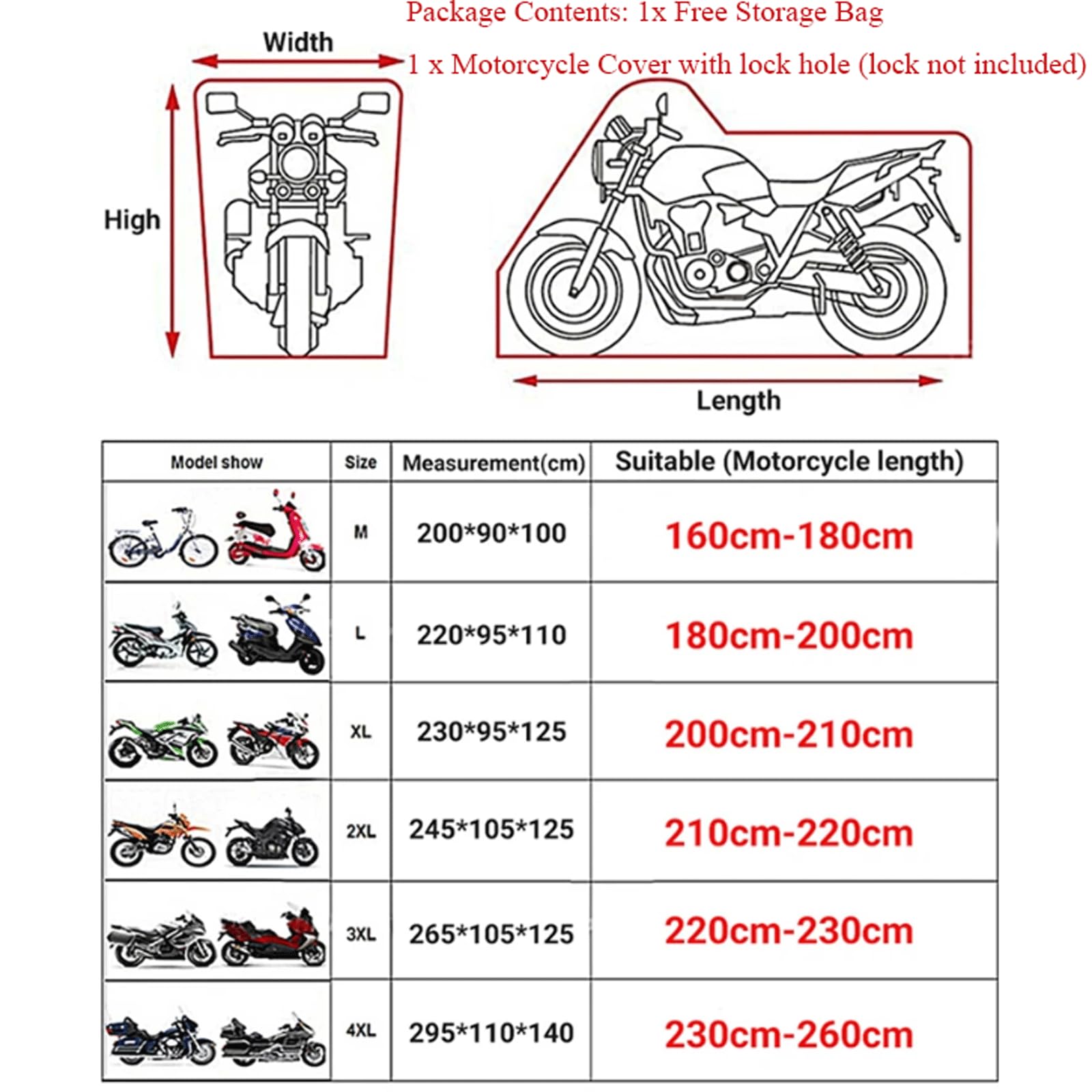 Housse de vélo M-4XL Housse de Moto Toutes Saisons imperméable à l'eau Couverture de Pluie en Plein air Anti-poussière Protection Solaire Scooter pour Moto vélo Moto Housses de vélo