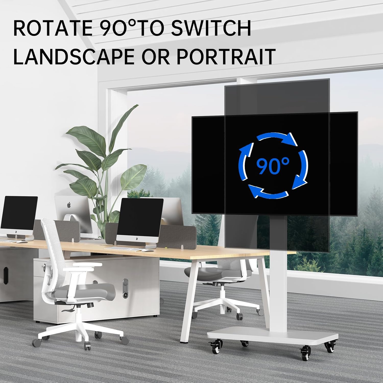 mobile tv cart with wheels.rolling tv stand for 26 to 65 inch flat panel screens,portrait to landscape,height adjustable portable tv stand holds up to 100lbs,max vesa 400x400mm (white) white with rotation