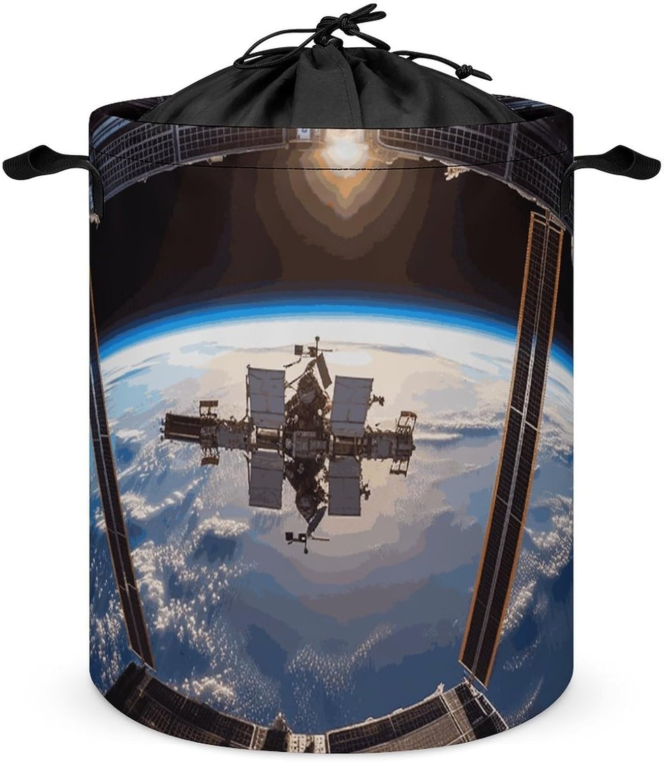 International Space Station Picture Laundry Basket Collapsible Clothes Hamper with Reinforced Handles Large Capacity Waterproof Laundry Bag Freestanding Laundry Hamper for Bedroom Bathroom