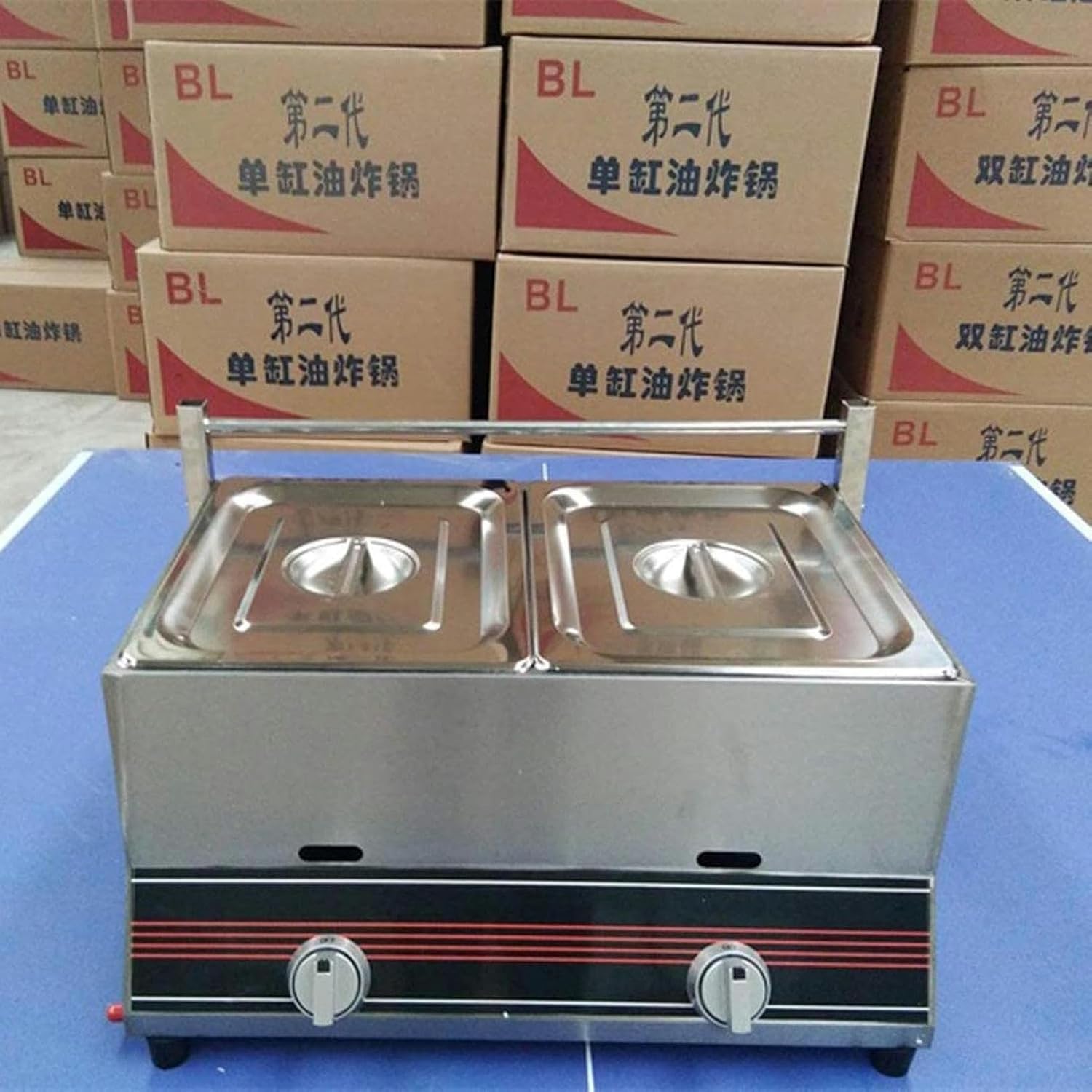 LPG Fryer 12L Commercial Deep Fat Fryer Stainless Steel Double Tank Fryer with Basket, Large Capacity, Temperature Adjustable