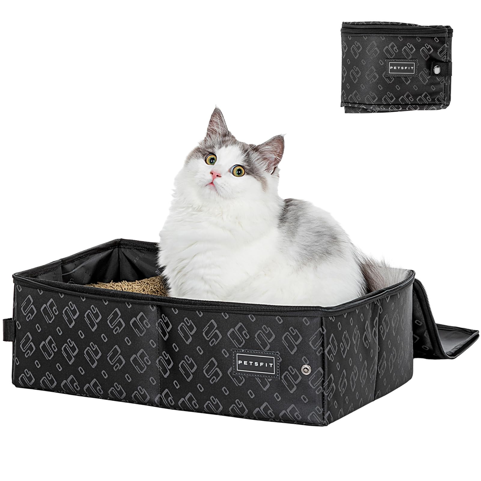 Petsfit Reise Katzenklo mit Deckel, Faltbare Katzentoilette tragbare mobiles Reisetoilette für Auto, Portable Cat Litter Box für unterwegs
