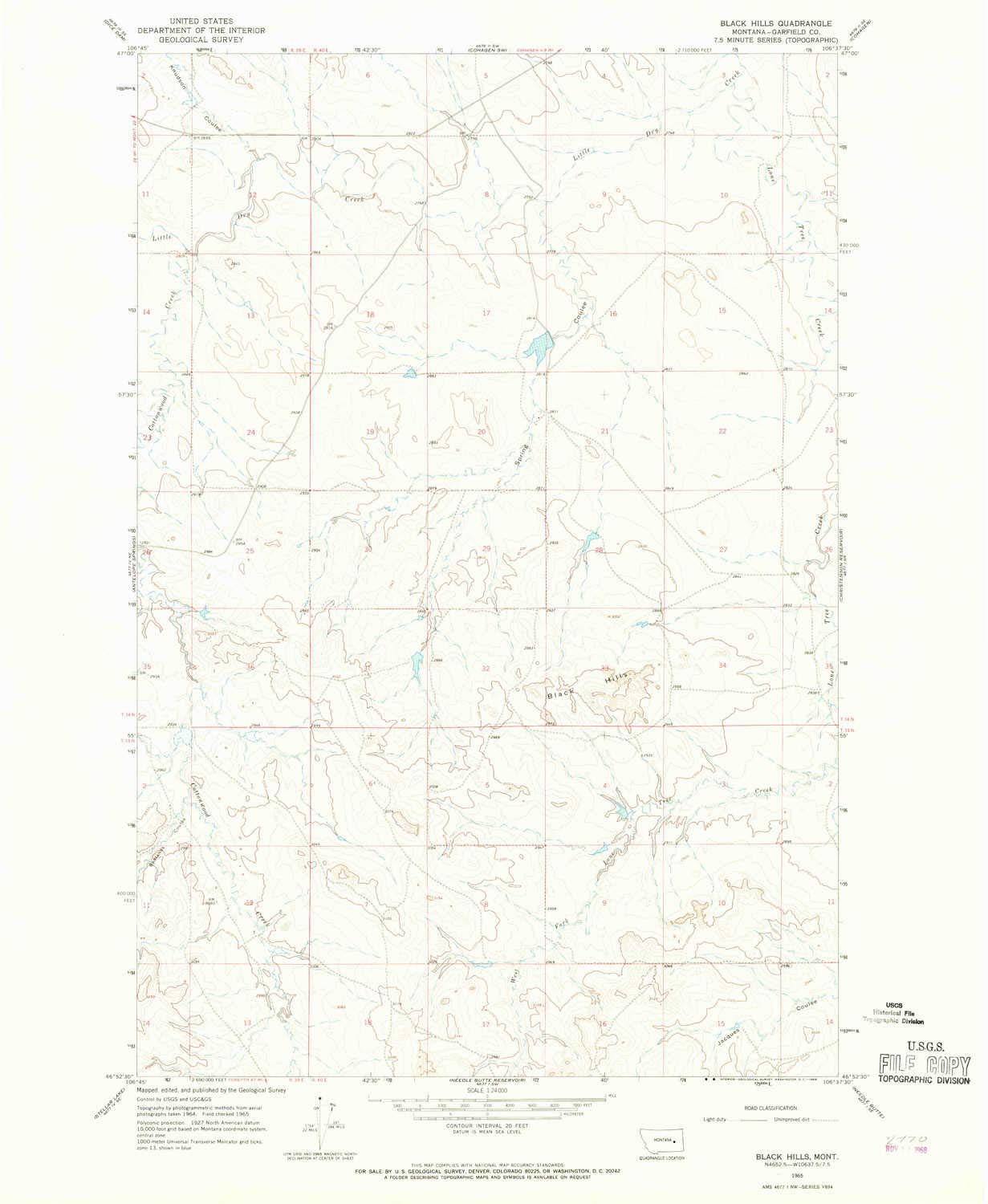 YellowMaps Black Hills MT topo map, 1:24000 Scale, 7.5 X 7.5 Minute, Historical, 1965, Updated 1968, 26.8 x 22 in - Tyvek