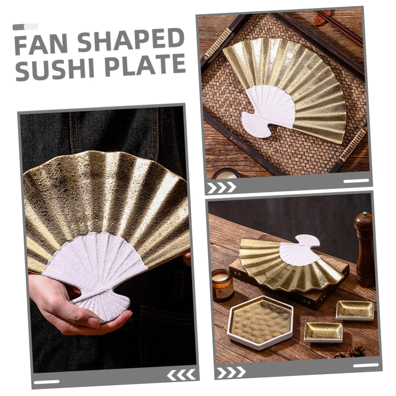 UKCOCO Plateau Utilisation Longue Durée en Céramique de Service à Sushis Forme Éventail Style Japonerie Multifonctionnelle pour Restaurants et Hôtels