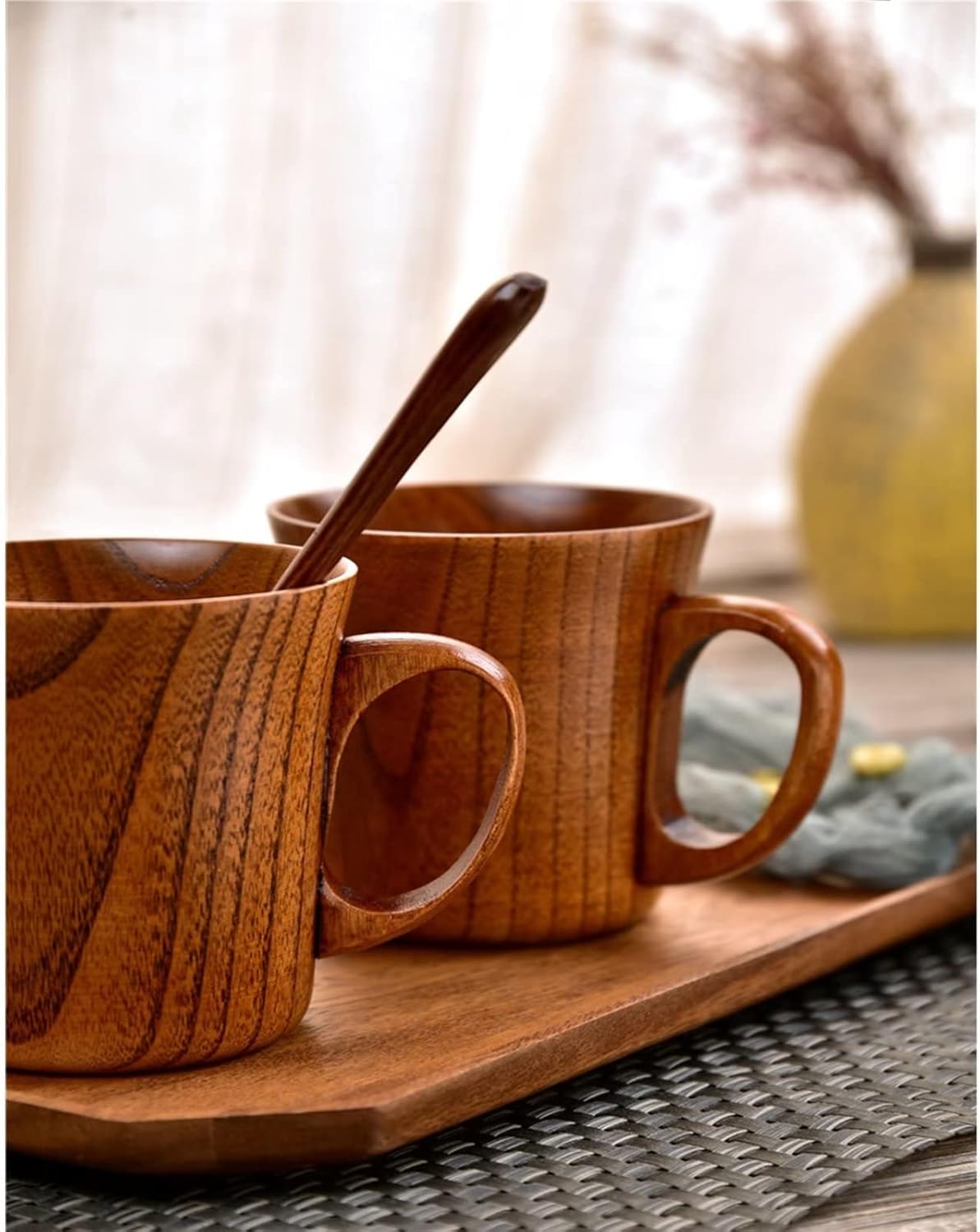 Wooden Coffee Cups Tea Cups with Handle, 9.5oz, 280ml, Wood Outdoor Travel Man Mug Tea Camping Cup,Drinking Wood Mugs for Beer/Coffee/Milk/Water - Image 5