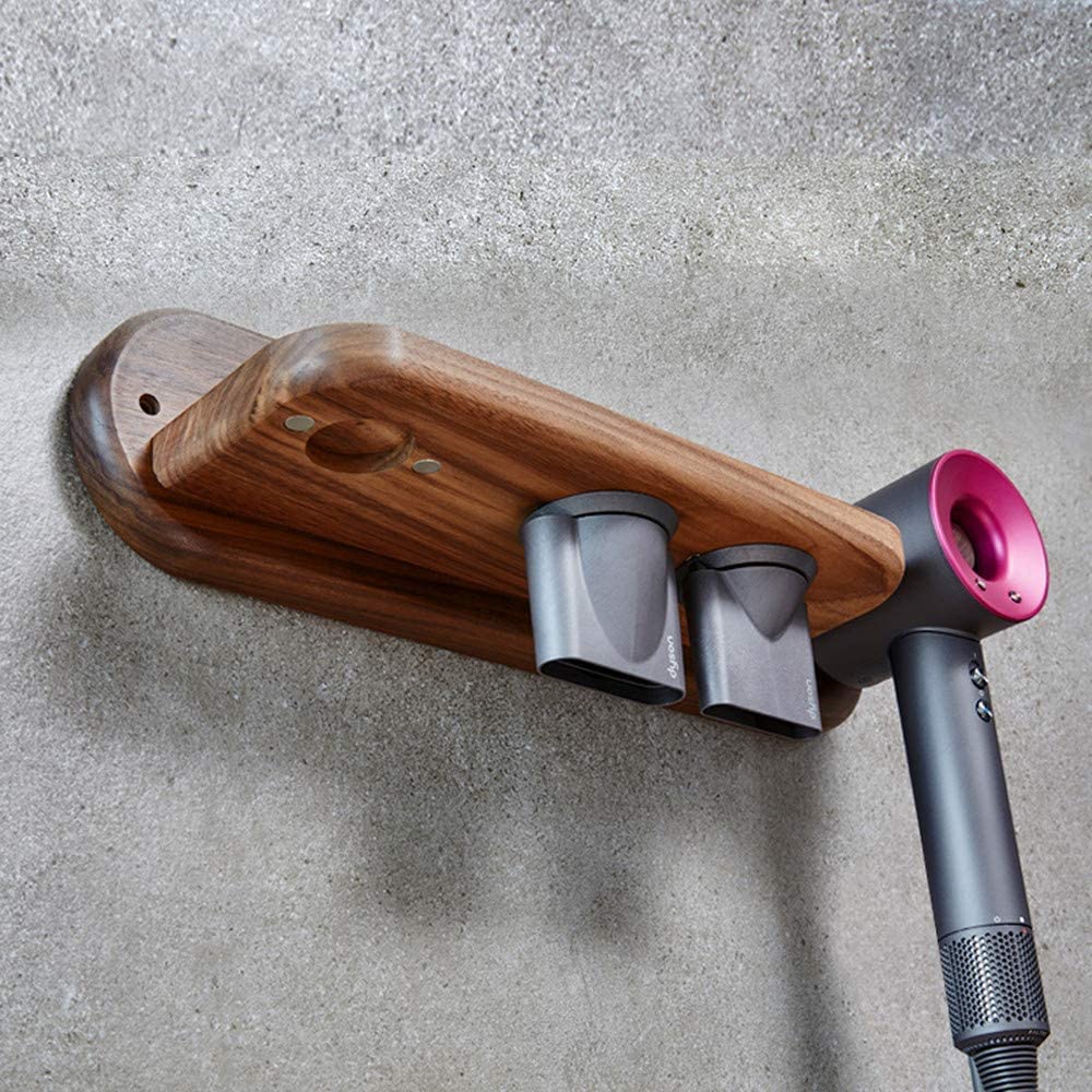 Impermeabile Supporto Per Asciugacapelli Appendini Magnetici Supporto A Parete Per Asciugacapelli Per Dyson Supersonic, Diffusore E Ugelli Doppi, Supporto Presa Cavo (L, Legno di Noce)