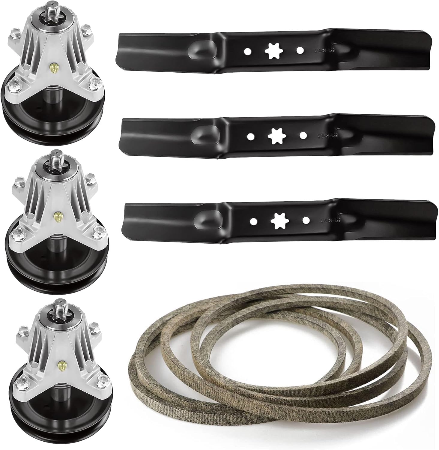 54" Deck Spindle Rebuild Kit for Craftsman RZT 54 RZT-L54 RZT-S54, 3 Spindles for 618-06978 918-06978 with Pulleys, 3 Blades for 742-05056 942-05056,1 148 1/4" Belt 754-04329 954-04329